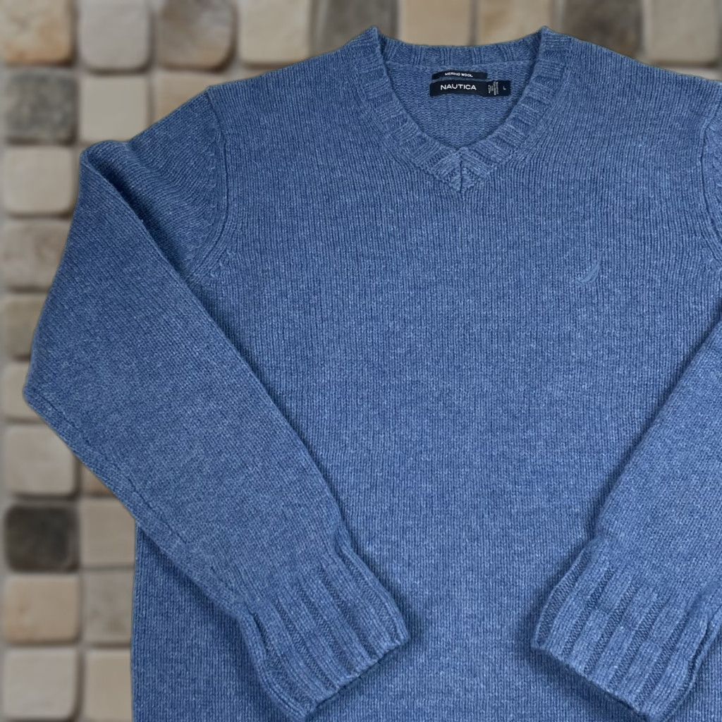 Nautica Nautica Sweater Mens Large Blue Merino Wool V Neck Pullover Ribbed Heavyweight Golf/Walking/Business Casual Formal Workwear Preppy Night? Size US L / EU 52-54 / 3 - 1 Thumbnail