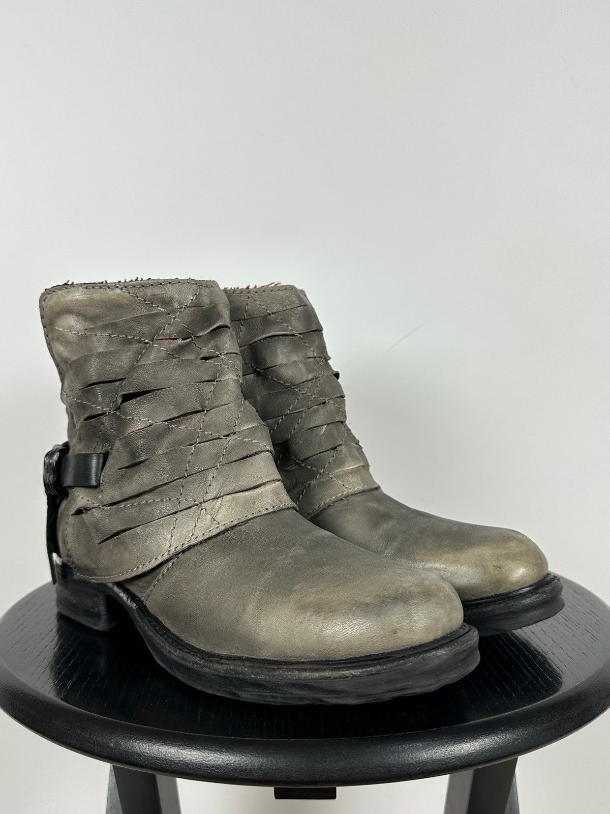 A.S.98 A.S.98. Airstep Gray Leather Biker Ankle Buckle Strap Boots Size US 8 / IT 38 - 10 Thumbnail