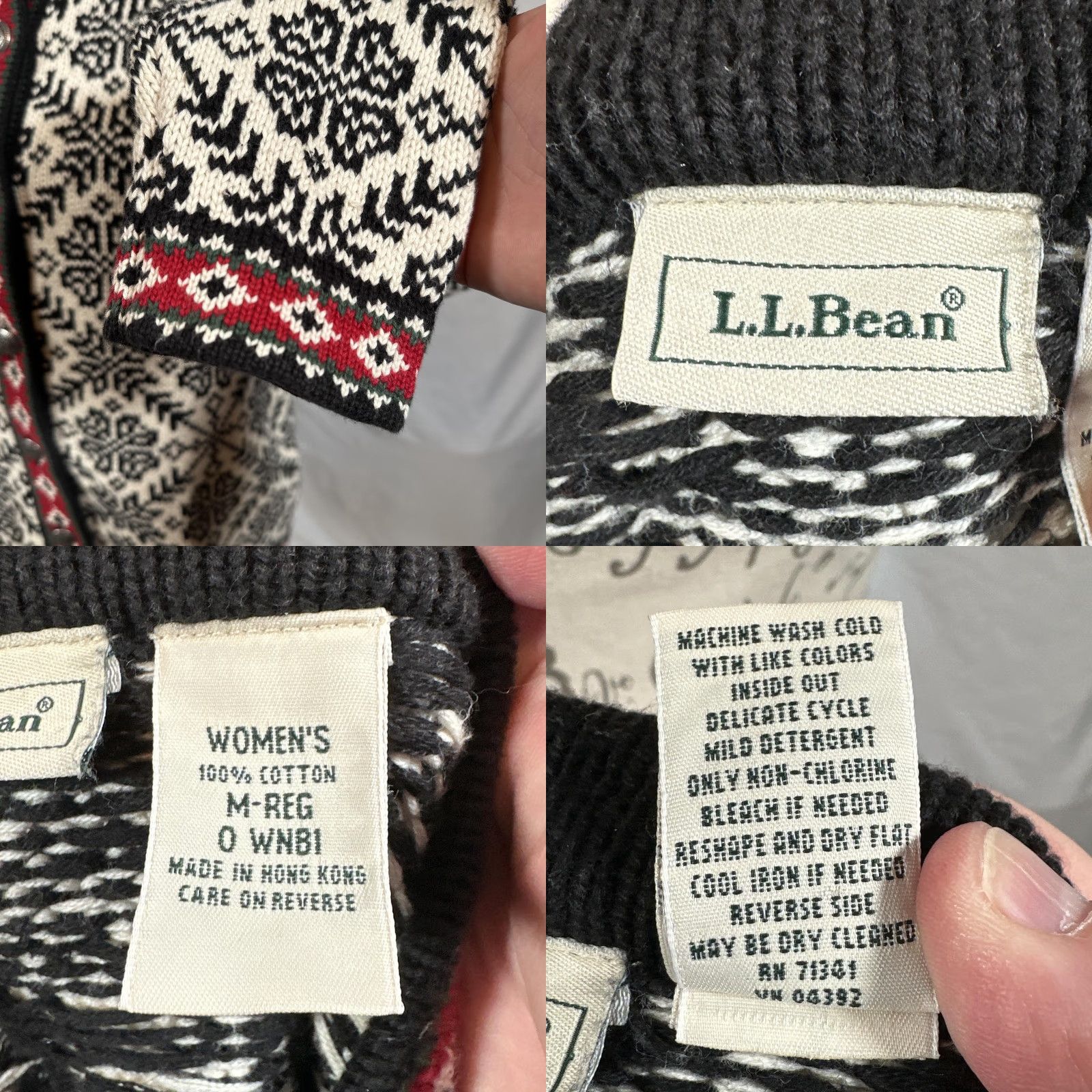 Vintage VINTAGE L.L.Bean Cardigan Sweater Women’s Medium Black White Fair Isle Button Front Knit 90s Christmas Holiday Nordic Crew Neck Mens? Women? Size M / US 6-8 / IT 42-44 - 8 Thumbnail