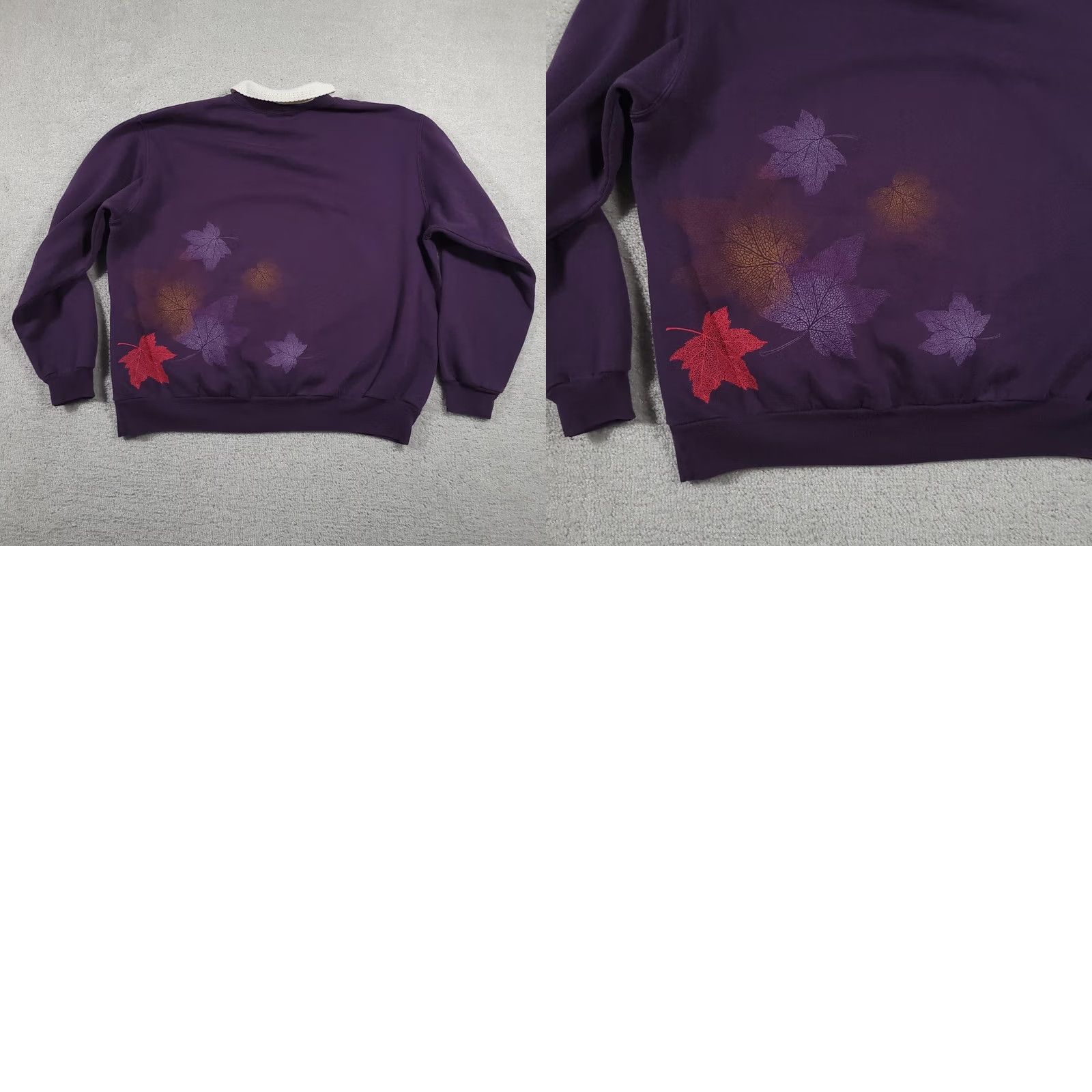 Vintage Day Breeze Sweater Womens XL Purple Embroidered Leaves Mock Collar Pullover Fall Size XL / US 12-14 / IT 48-50 - 9 Thumbnail
