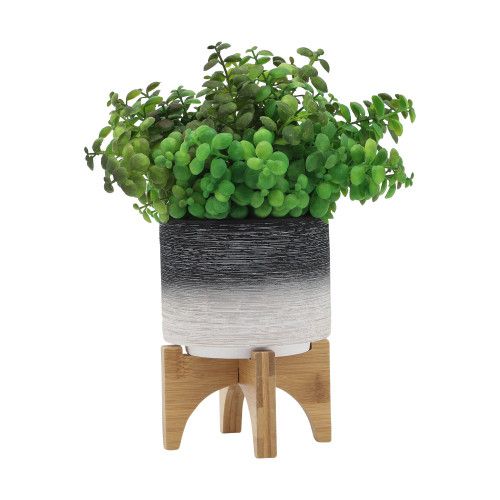 Designer × Homemade CERAMIC 5" PLANTER ON WOODEN STAND, GRAY Size US L / EU 52-54 / 3 - 4 Thumbnail