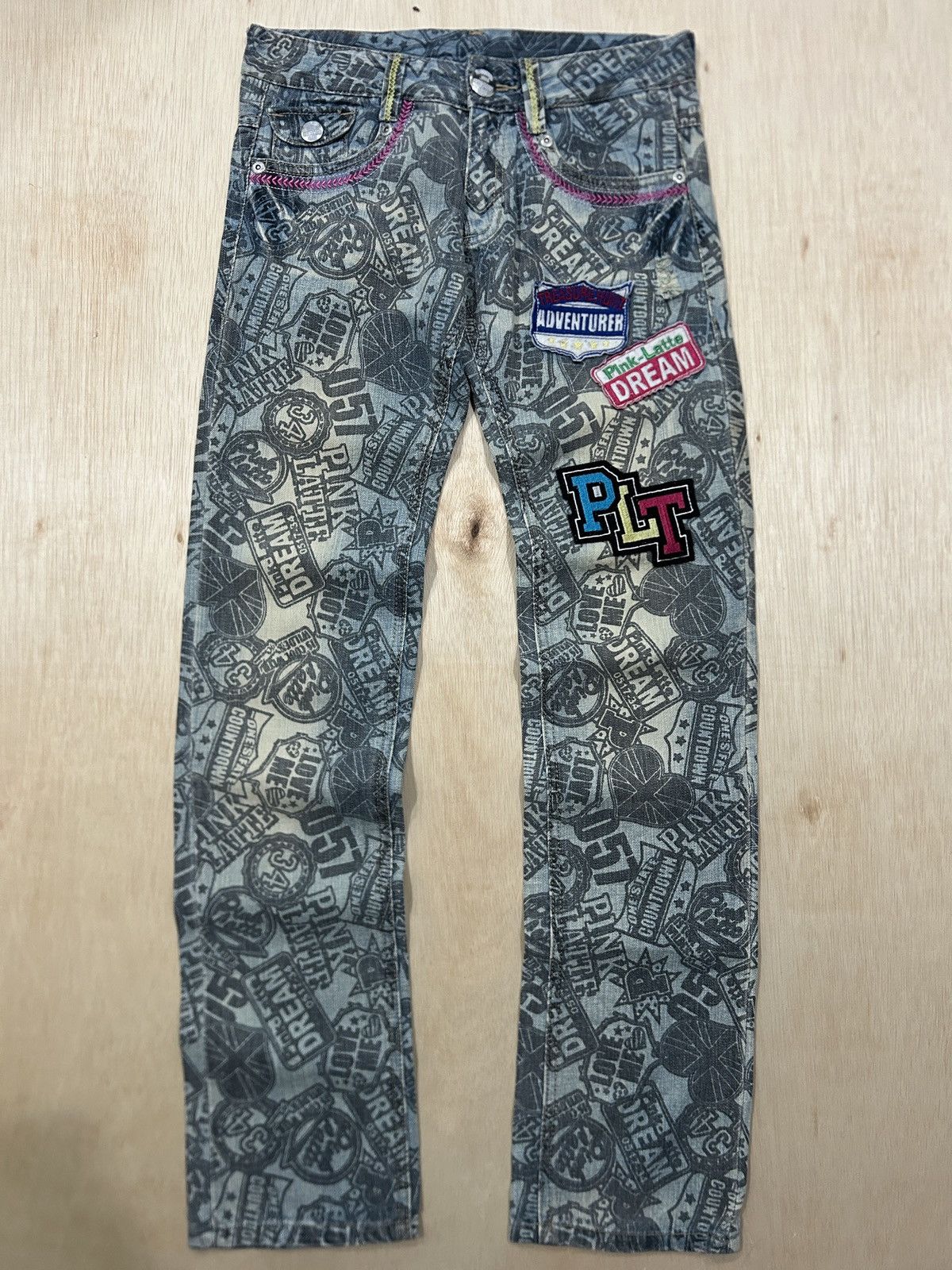 Japanese Brand Vintage Pink Latte Full Printed Jeans Size US 30 / EU 46 - 2 Thumbnail