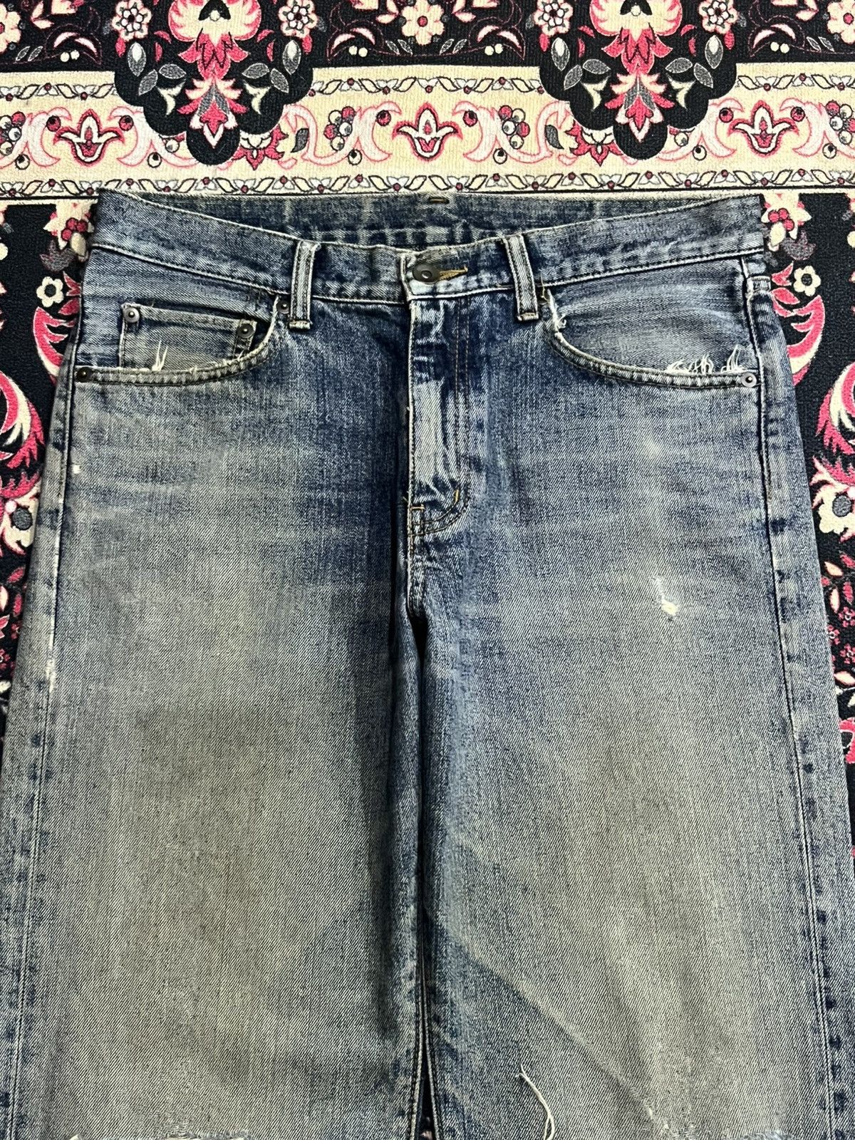Undercover × Uniqlo Vintage Uniqlo Blue Faded Washed Distressed Straight Jeans Size US 31 - 4 Thumbnail