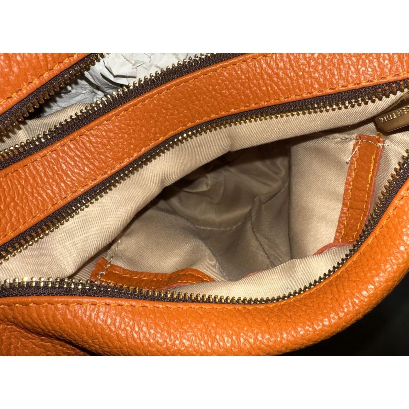 Vintage Valentina Leather Handbag Satchel Purse Italy Women Double Handles Zip 4 Zip Orange Brown Size ONE SIZE - 6 Thumbnail