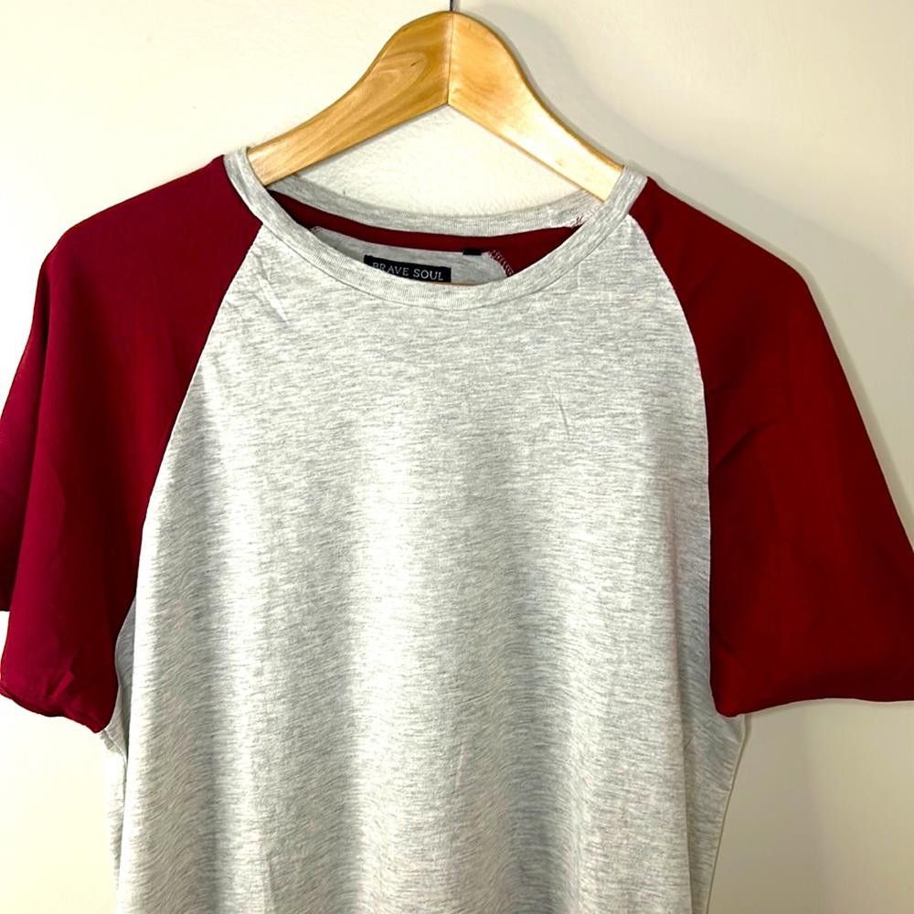Brave Soul Brave Soul -Raglan SS T-Lg-Heather Grey w/Maroon-98/2 Ctn/el Size US L / EU 52-54 / 3 - 2 Thumbnail