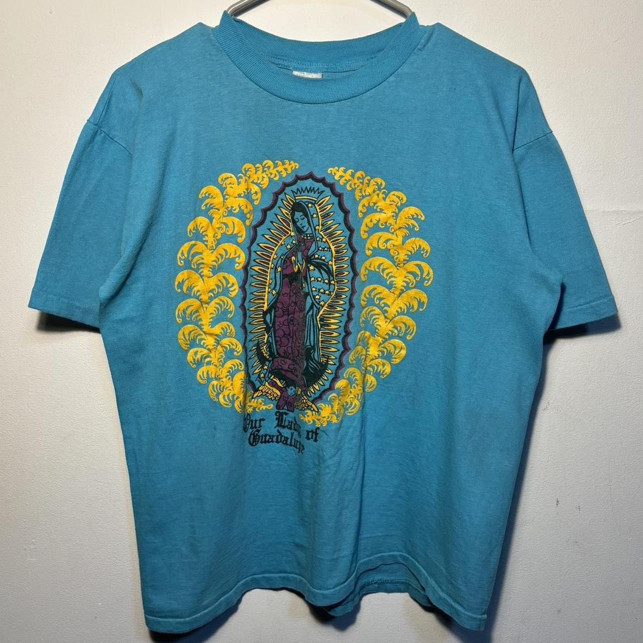 Vintage Vintage 80s Aqua Blue Our Lady Of Gaudalope T-Shirt Size US L / EU 52-54 / 3 - 1 Thumbnail