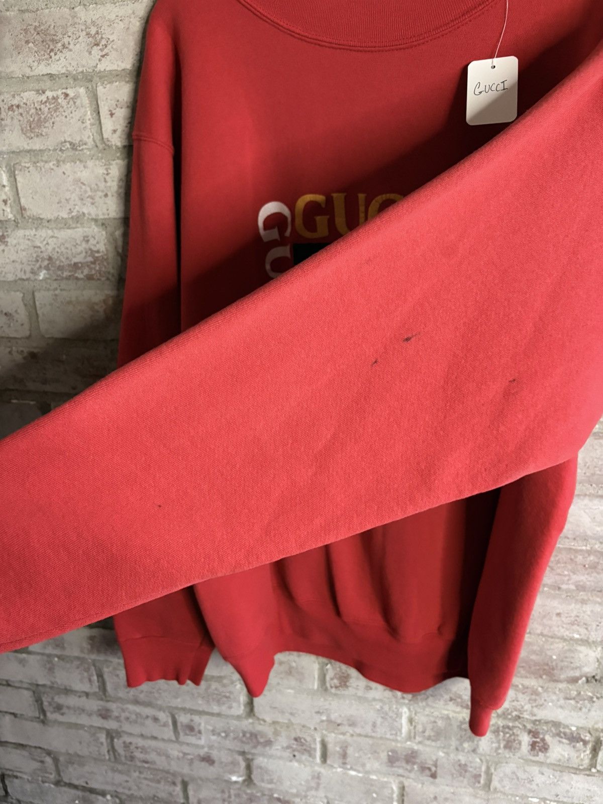 Fruit Of The Loom Vintage 90s Bootleg GUCCI Red Crewneck Sweatshirt Size US XL / EU 56 / 4 - 2 Thumbnail