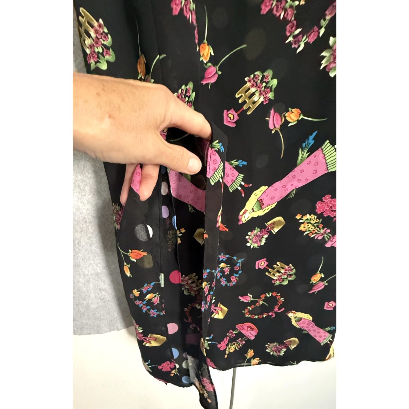Vintage Floral Tank Dress Womens Large Black Maxi Reversible Pockets Boho Sleeveless Adults Ladies Size L / US 10 / IT 46 - 7 Thumbnail