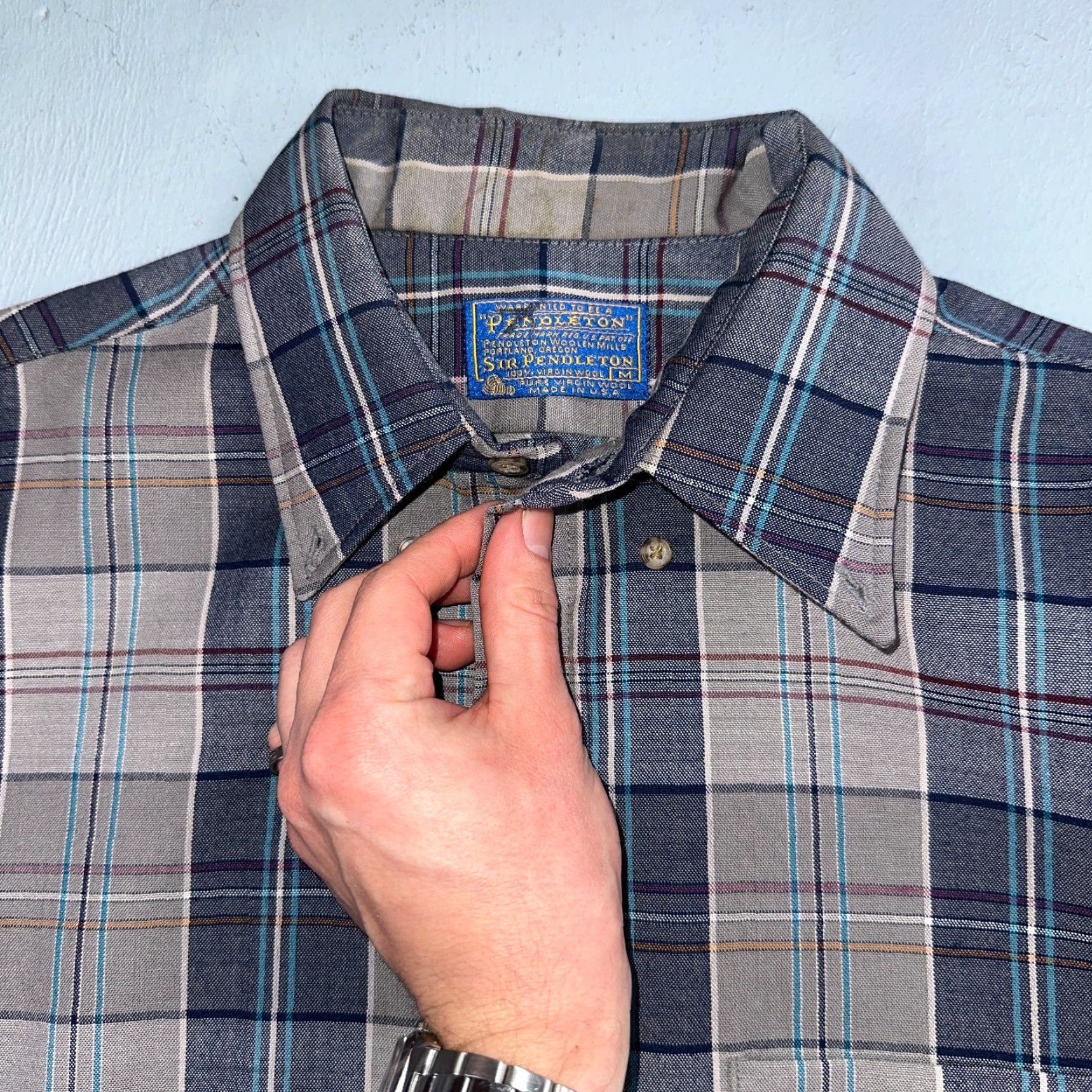 Pendleton VINTAGE Pendleton Shirt Mens M Blue Wool Button-Up 60s 70s Western Outdoors Collared Size US M / EU 48-50 / 2 - 4 Thumbnail