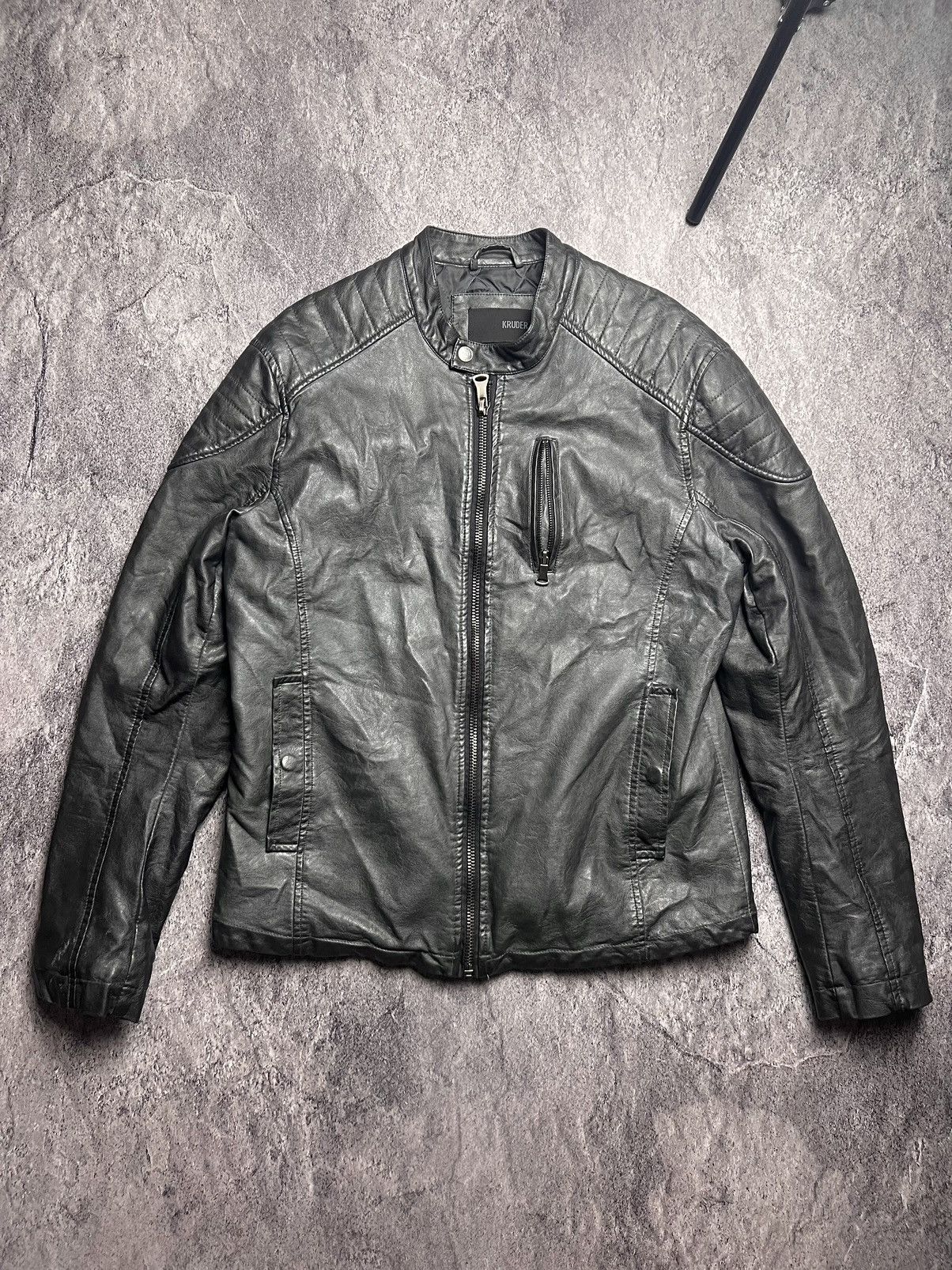 Pre-owned Avant Garde X Vintage Y2k Krunze Biker Soft Leather Jacket Archival Japan Style In Washed Gray