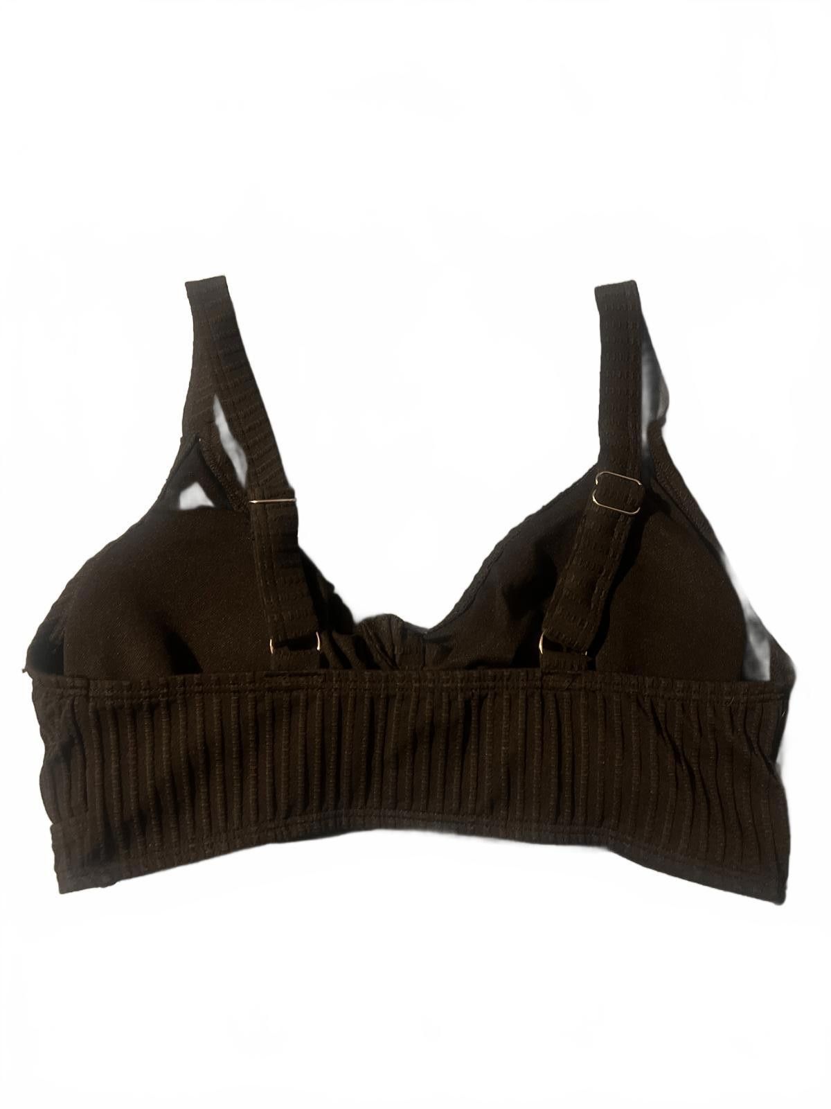 Unknown London Black Ribbed Tie-Front Bikini Top NWOT 34DD Size ONE SIZE - 4 Thumbnail