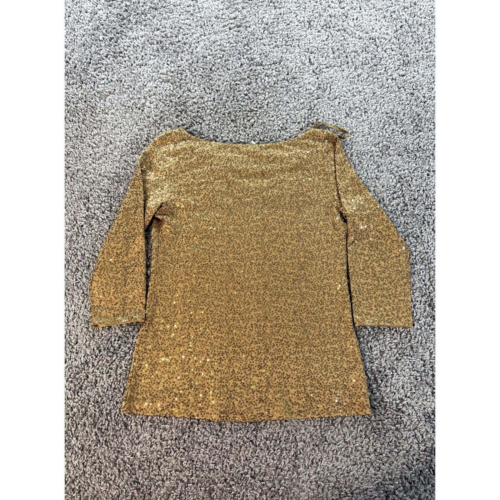 Eileen Fisher Eileen Fisher Top Blouse Womens XS Boat Neck Gold Silk Sequin 3/4 Sleeve Y2K Size XS / US 0-2 / IT 36-38 - 5 Thumbnail