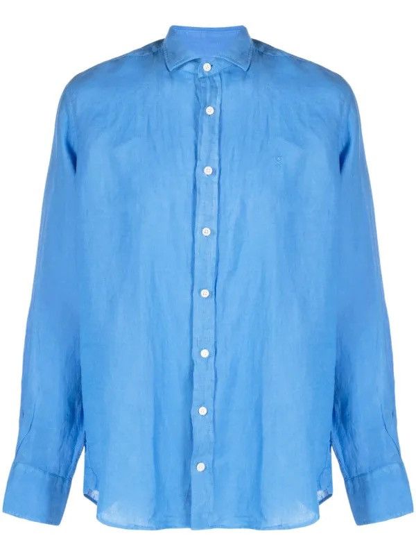Hackett Hackett Logo-Embroidered Linen Shirt Blue XL Size US XL / EU 56 / 4 - 2 Thumbnail