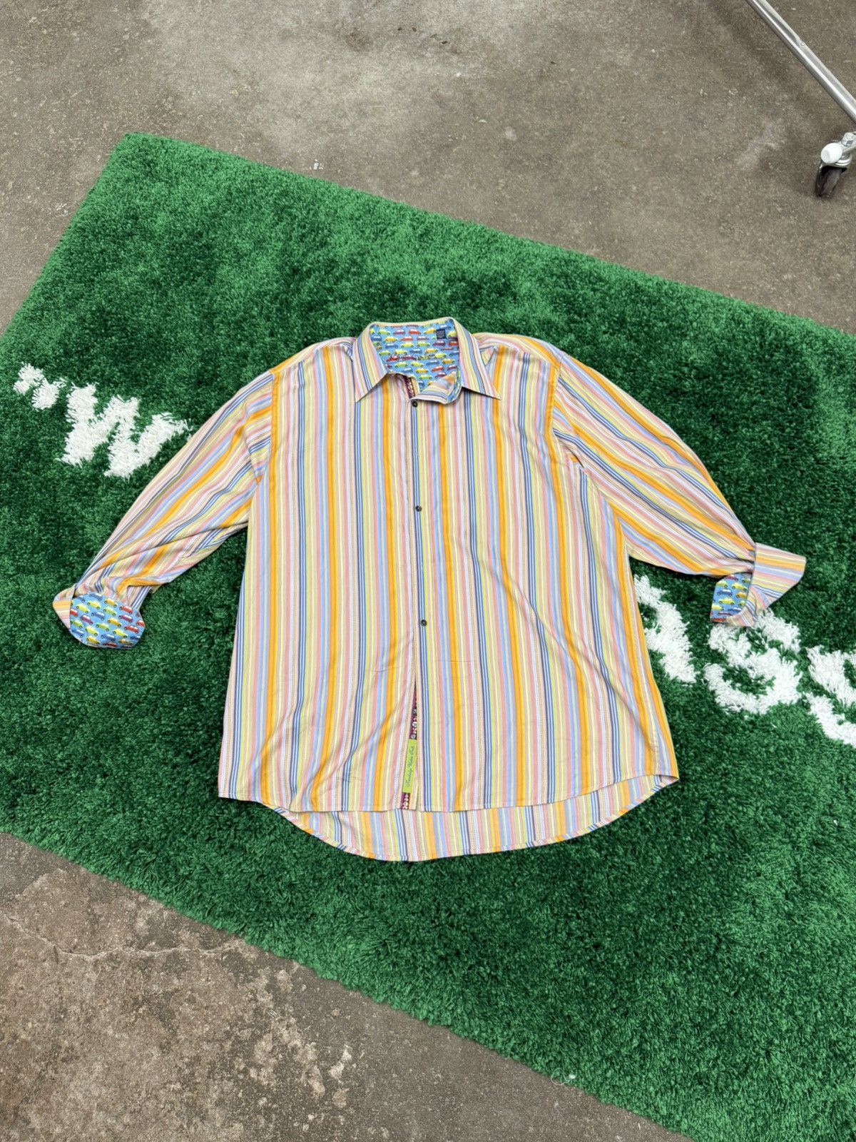 Robert Graham Robert Graham Striped Multi Color Silky Shirt Car Print 2XL Size US XXL / EU 58 / 5 - 1 Thumbnail