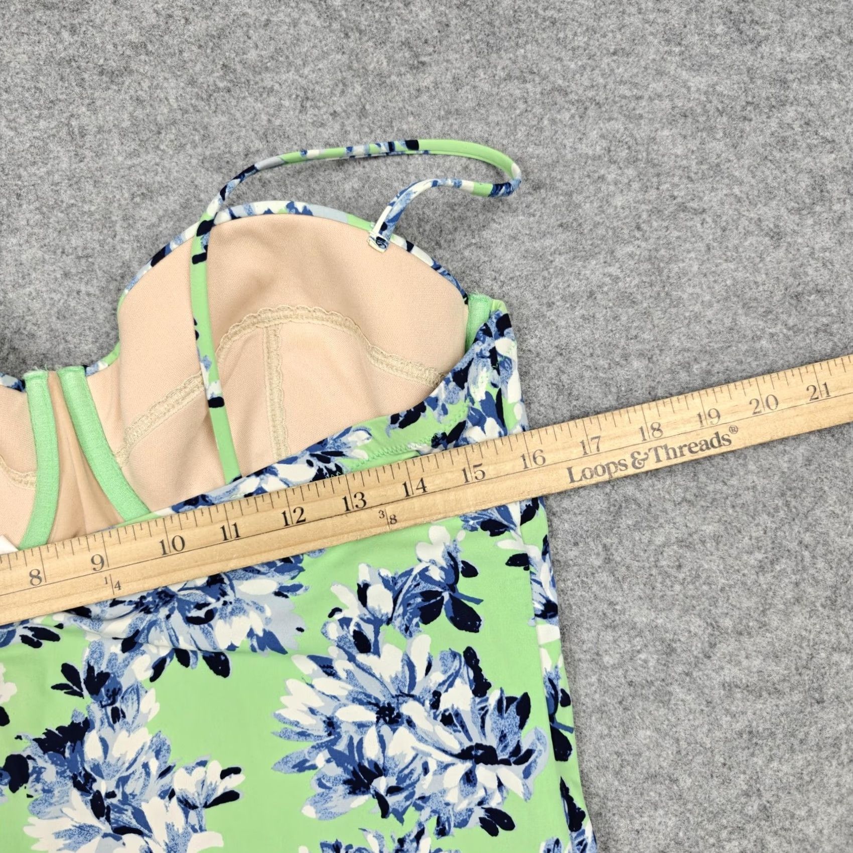 J.Crew J.Crew Womens 14 Green Floral One Piece Padded Spaghetti Straps A8781 Size ONE SIZE - 7 Thumbnail