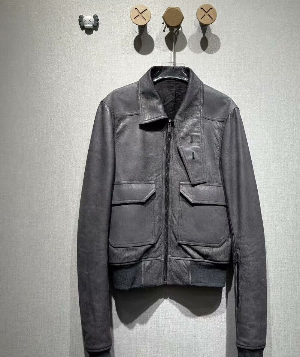 Rick Owens RO discontinued grey leather jacket.