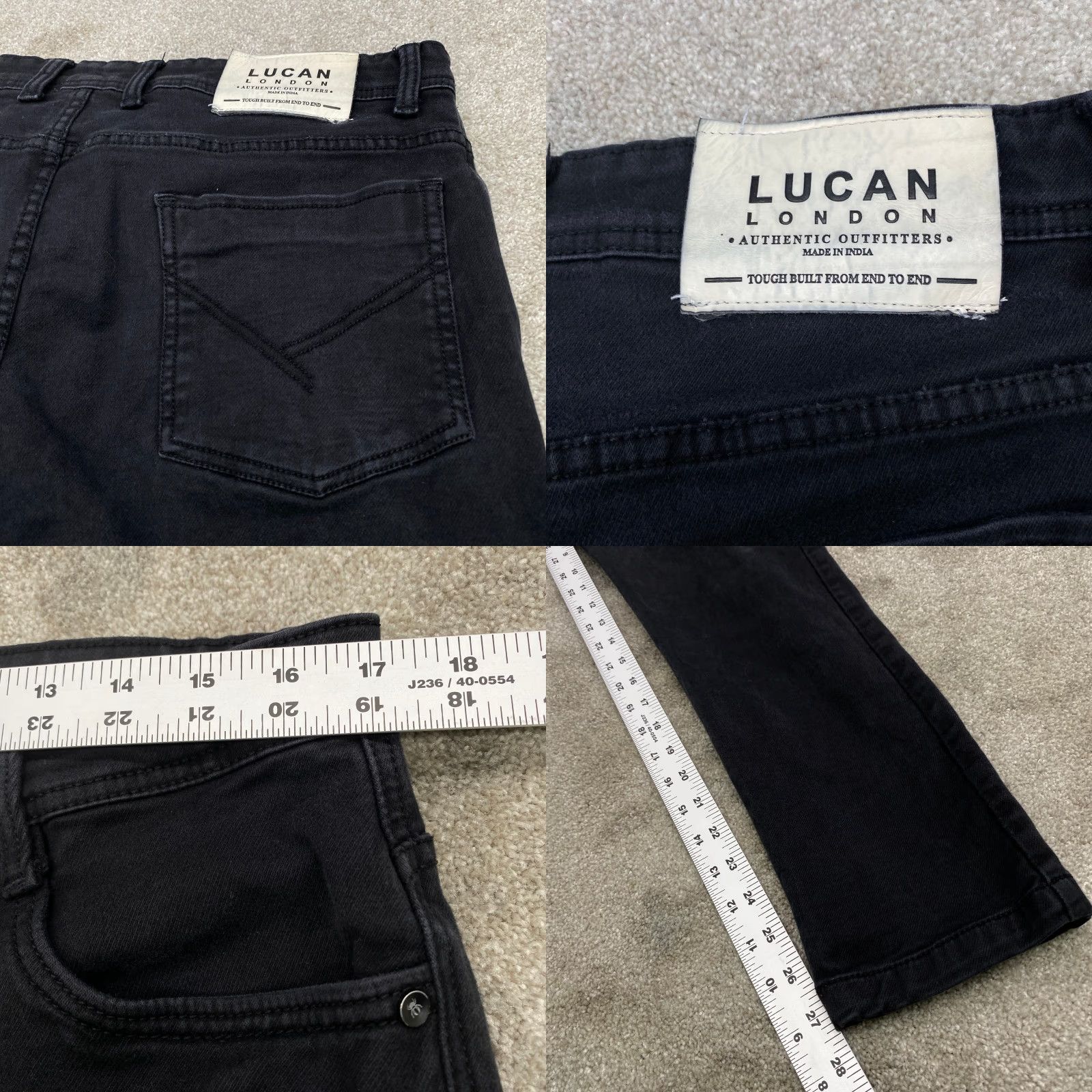 Vintage Lucan London Jeans Men's 36x28 Black Stretch Straight Leg Milano Fit 6939 - Regular Waist 36 Black Denim Cotton Spandex 5-Pocket Mens Size US 36 / EU 52 - 9 Thumbnail