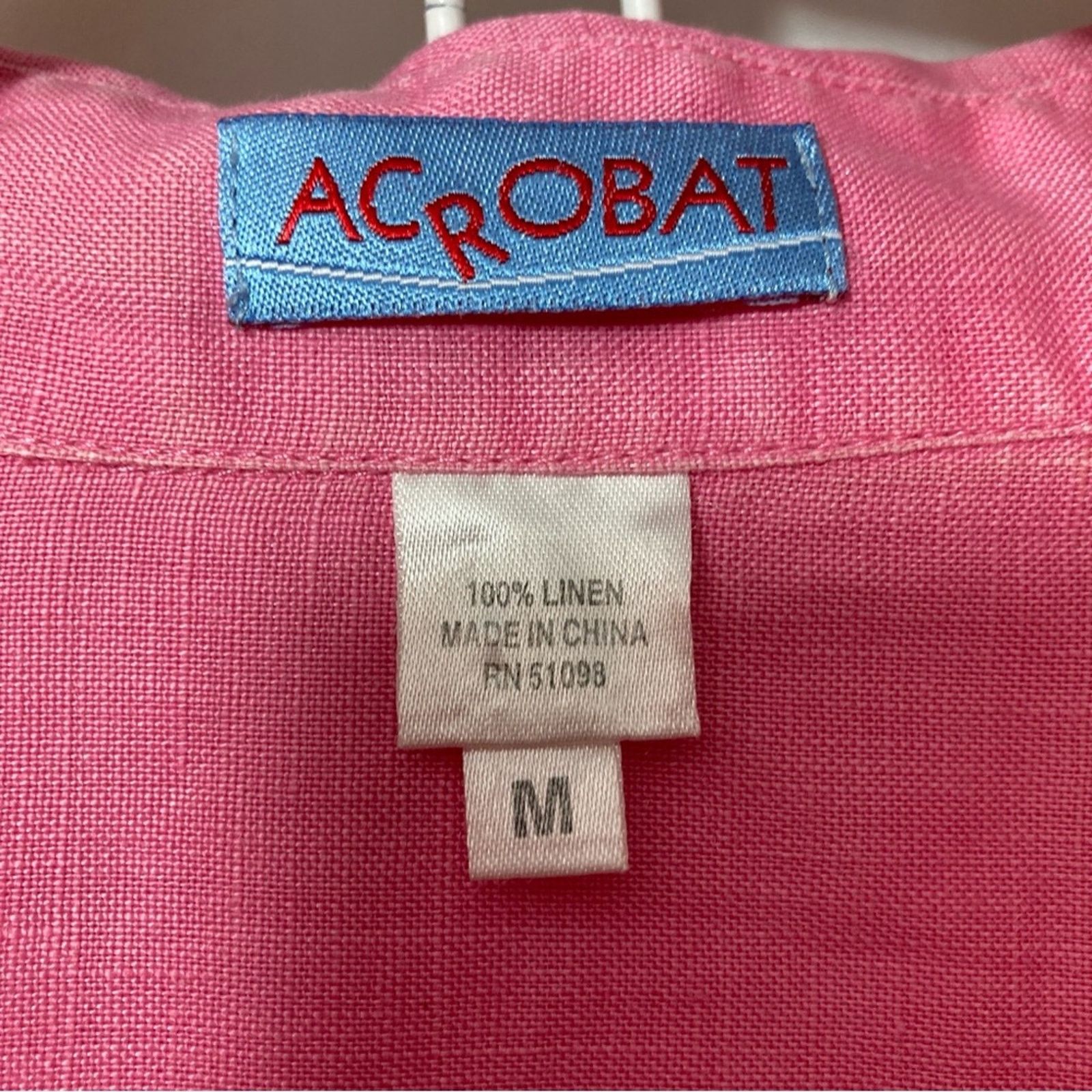 Other Acrobat Pink Linen Open Collar Button Up Blouse Shirt Top Size M / US 6-8 / IT 42-44 - 2 Thumbnail