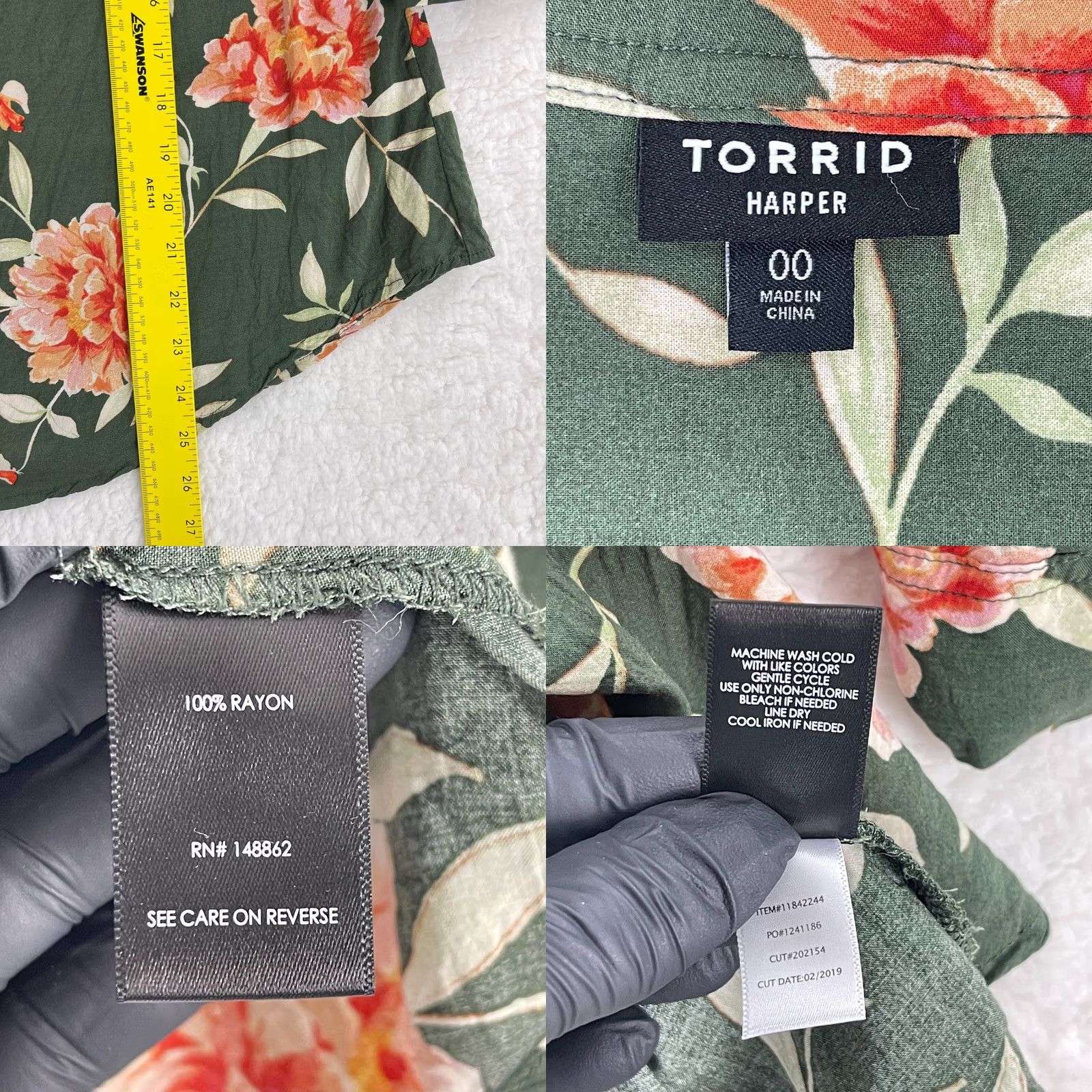 Torrid Torrid Harper Challis Shirt Women Medium Green Floral 3/4 Sleeve Pullover V-Neck Size M / US 6-8 / IT 42-44 - 8 Thumbnail