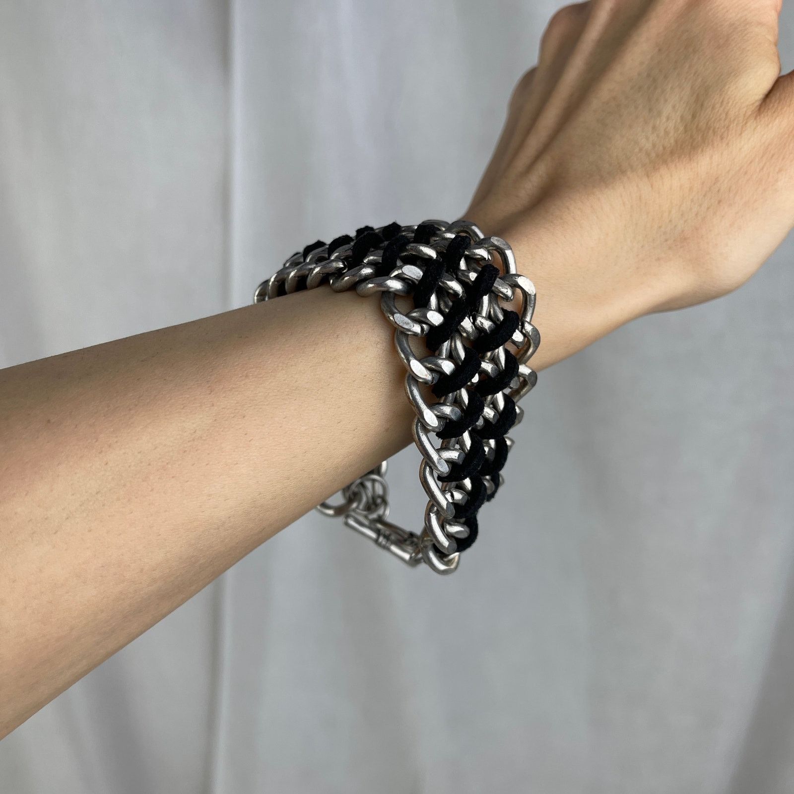 Other Silver Tone Chain Link Bracelet Black Braided Faux Leather Size ONE SIZE - 4 Thumbnail