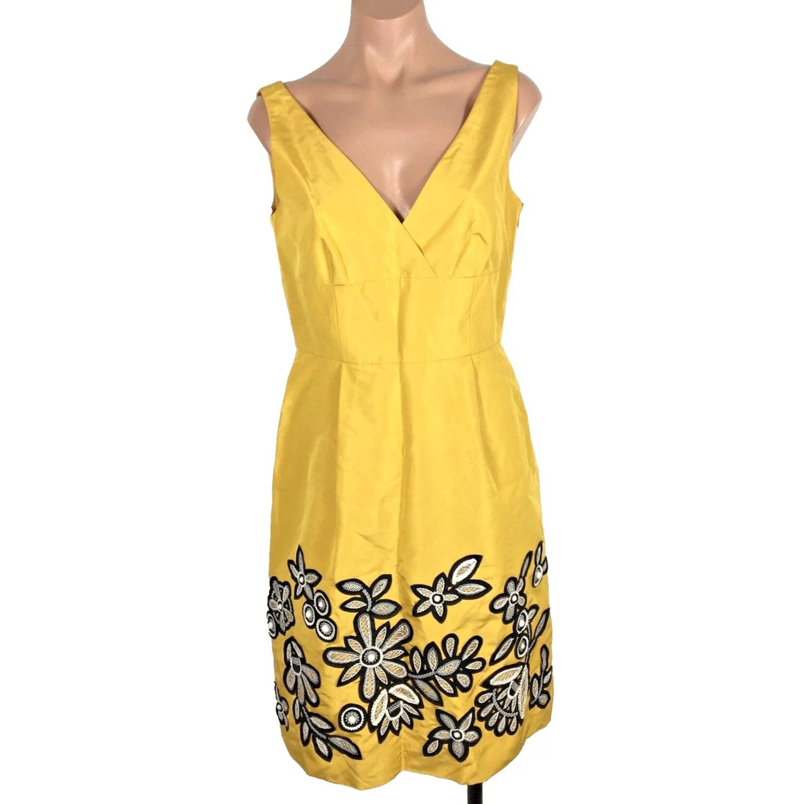 Vintage VINTAGE Carlisle Yellow Floral Appliqué Silk Dress Sleeveless V-Neck Knee Length Fit & Flare Womens 6 Size M / US 6-8 / IT 42-44 - 3 Thumbnail