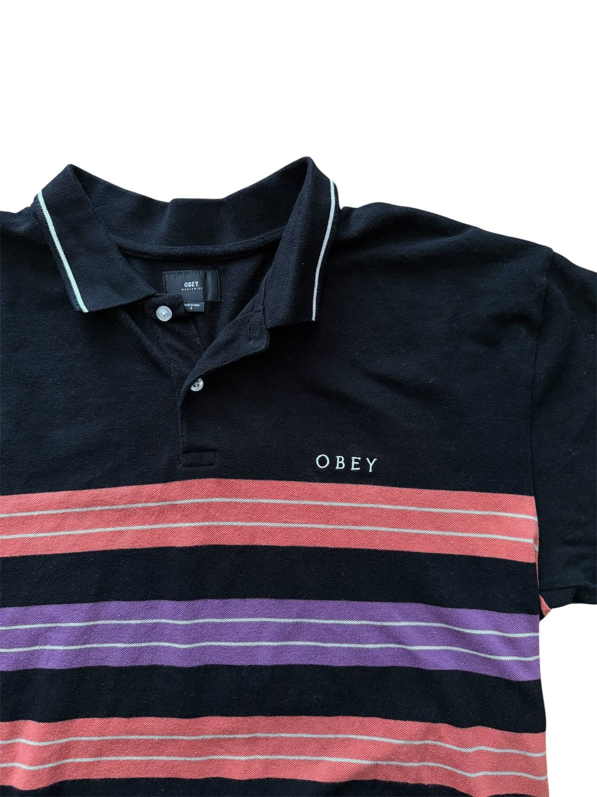 Obey Obey Striped Polo Shirt Size US L / EU 52-54 / 3 - 3 Thumbnail