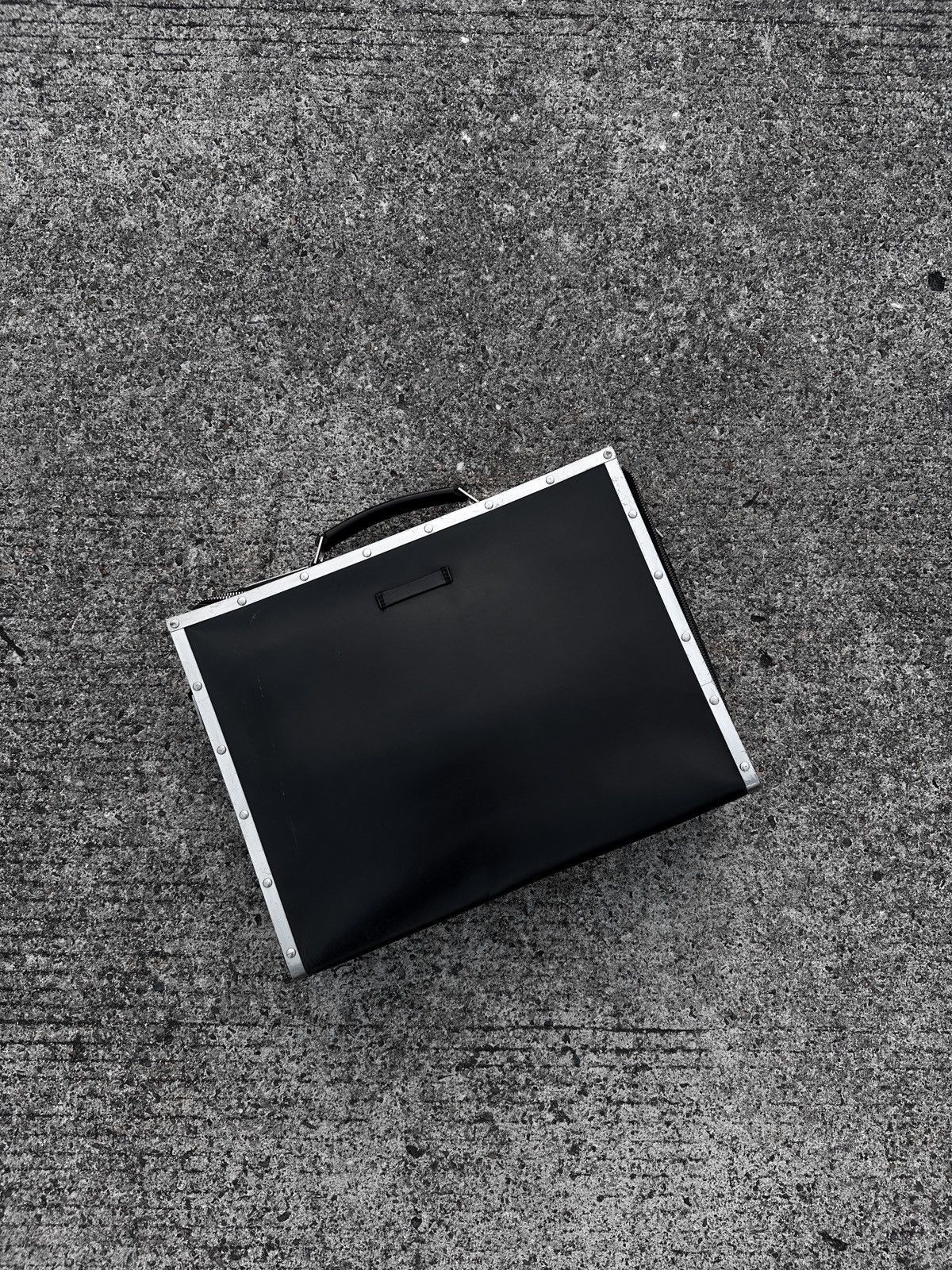 Jean Paul Gaultier Leather Metal Plate Box Briefcase Bag in Black, Men's