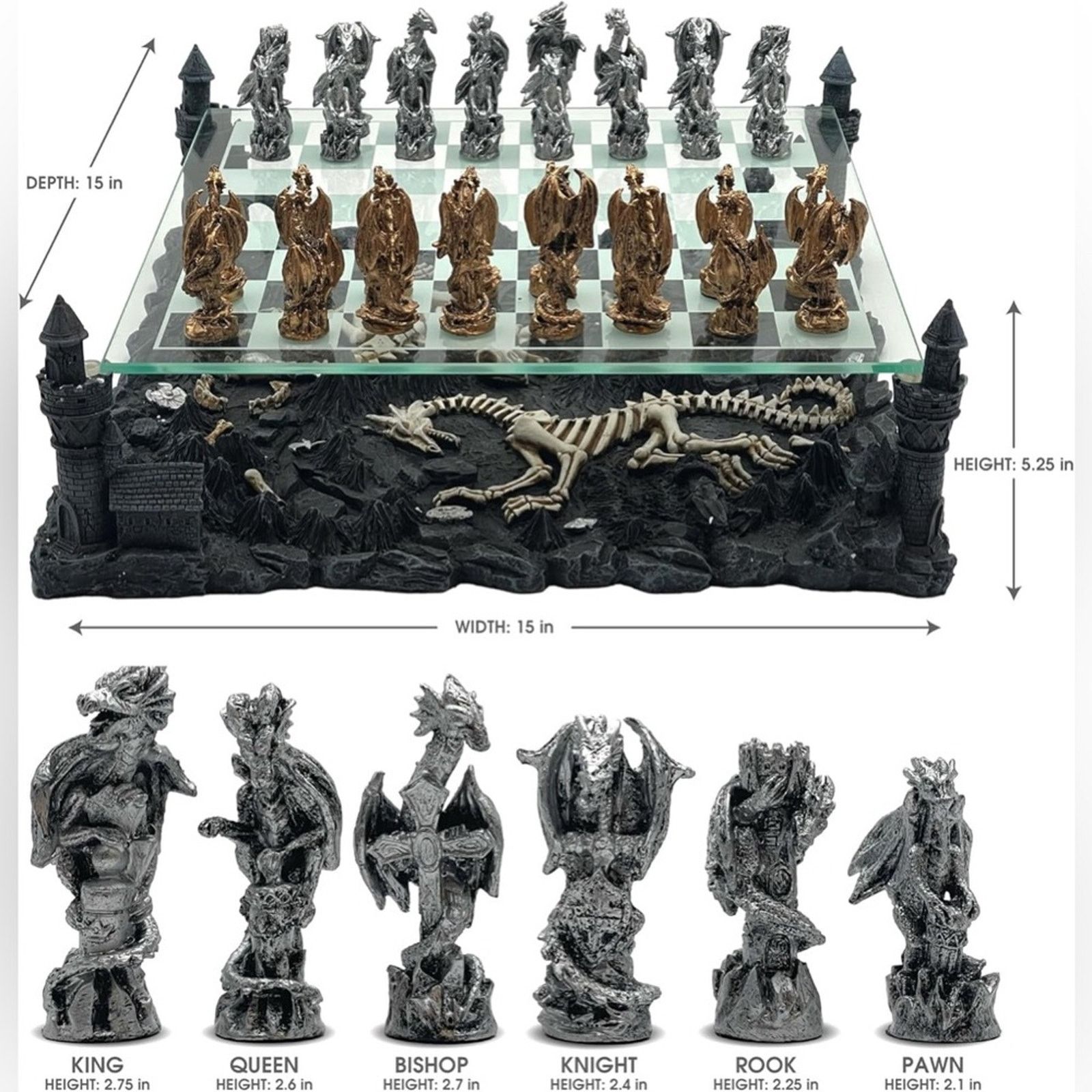 Other Chess Set Base 3D Dragons Fantasy Glass Board - 4 SETS Size ONE SIZE - 5 Thumbnail