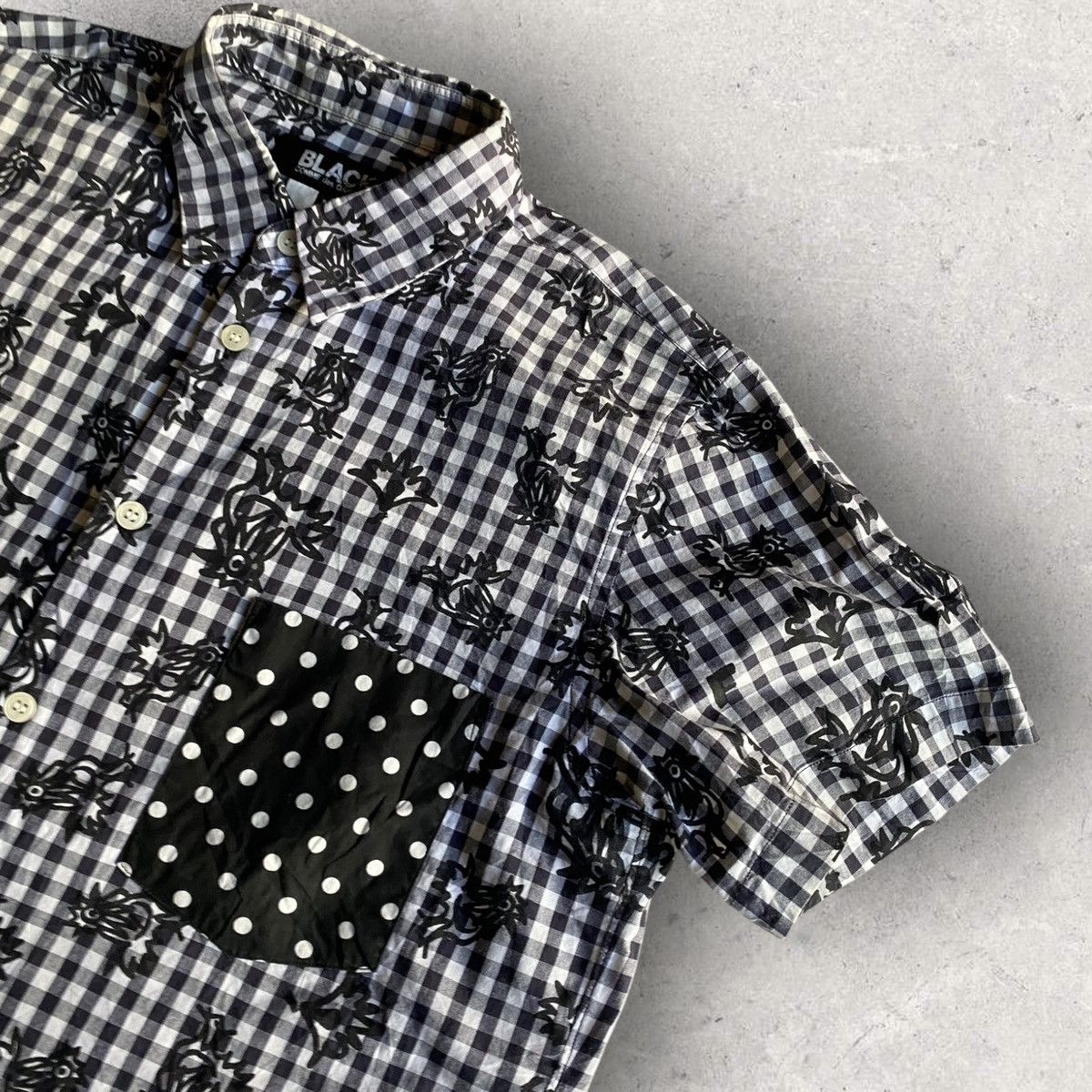 BLK/WHT Plaid Print Short Sleeve Shirt