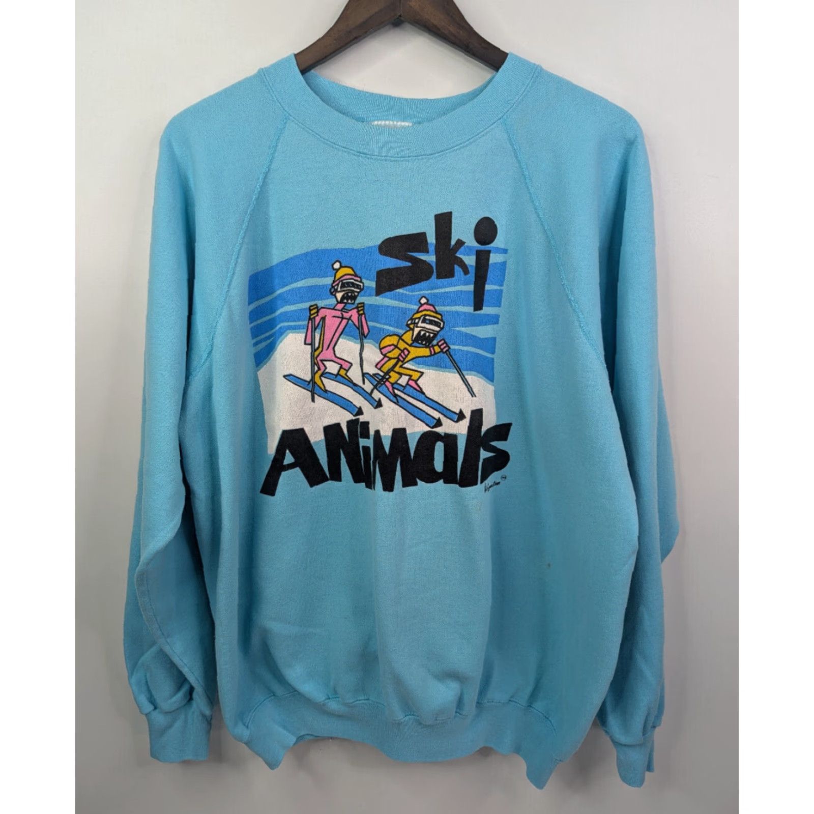 TEE JAYS VINTAGE Tee Jays Sweatshirt Shirt Unisex Adults XL Blue Pullover 80s Ski Animals Made in USA Size US XL / EU 56 / 4 - 2 Thumbnail