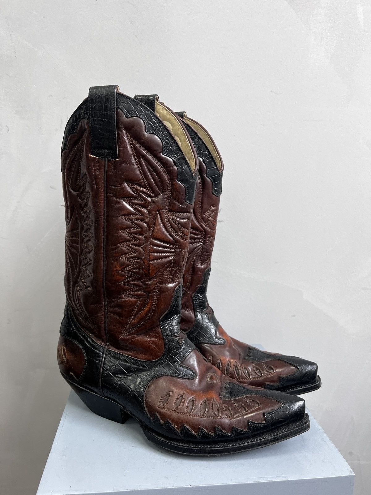 Buffalo London × Vintage × Western Rise VINTAGE WESTERN 90s leather moto cowboy boots y2k Size US 9 / EU 42 - 1 Thumbnail