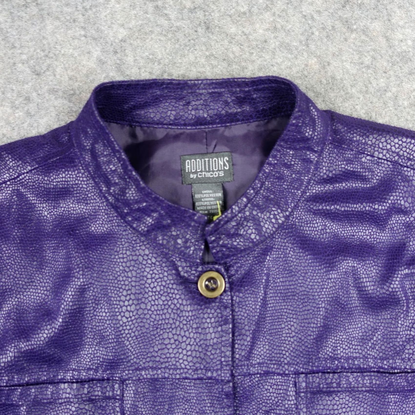 Vintage Chico's Jacket Womens Size 3 Purple Lightweight Textured VTG Snake Print Collared Lined Pockets Coat/Outerwear Size XS / US 0-2 / IT 36-38 - 2 Thumbnail