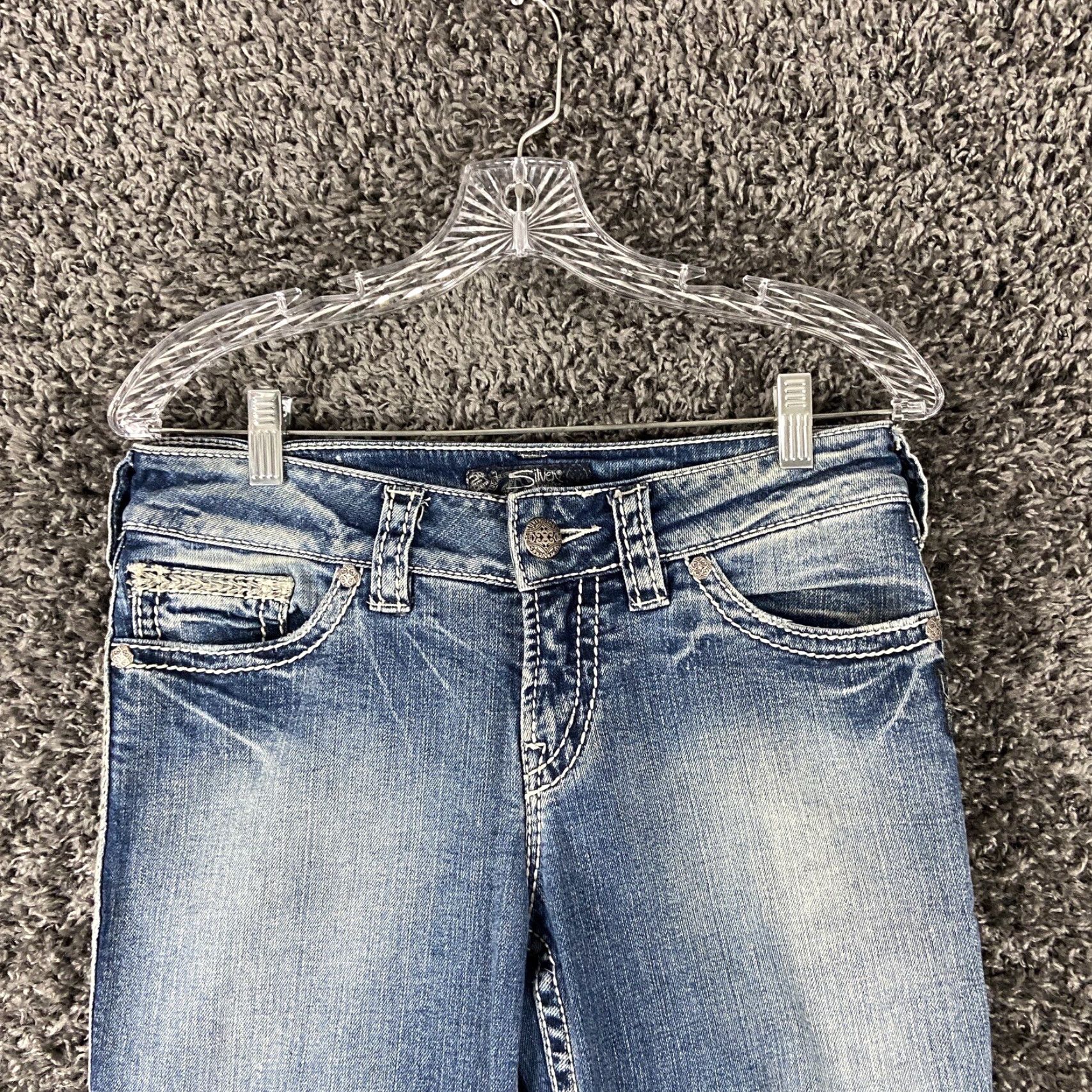Silver Jeans Co. Silver Jeans Co Suki Flap 17” Heavy Stitch Bootcut Jeans Women Adult 28 Blue Womens Size 28" / US 6 / IT 42 - 4 Thumbnail