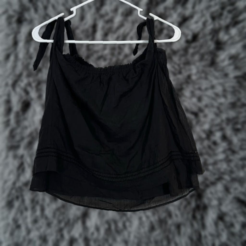 Paige Paige Blouse Women’s M Knotted Shoulder Elastic Neck Black Cotton Top W278 Size M / US 6-8 / IT 42-44 - 1 Thumbnail