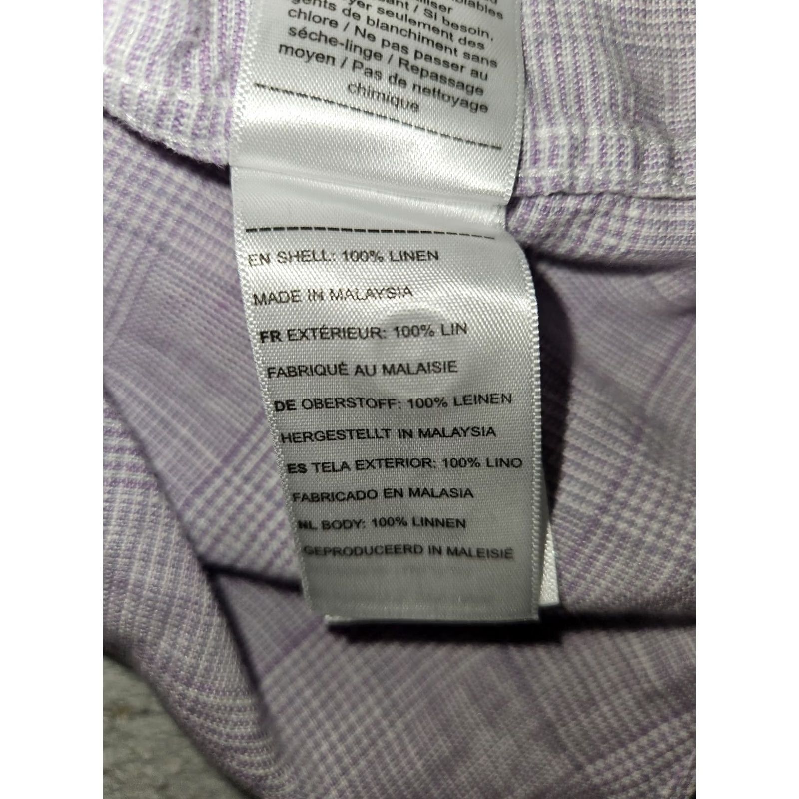 UNTUCKit UNTUCKit Button-Up Shirt Long Sleeve Men's XL Slim Fit 100% Linen Wrinkle Resistant Lavender Check Classic Dad Hipster Preppy Travel Casual Business Size US XL / EU 56 / 4 - 8 Thumbnail