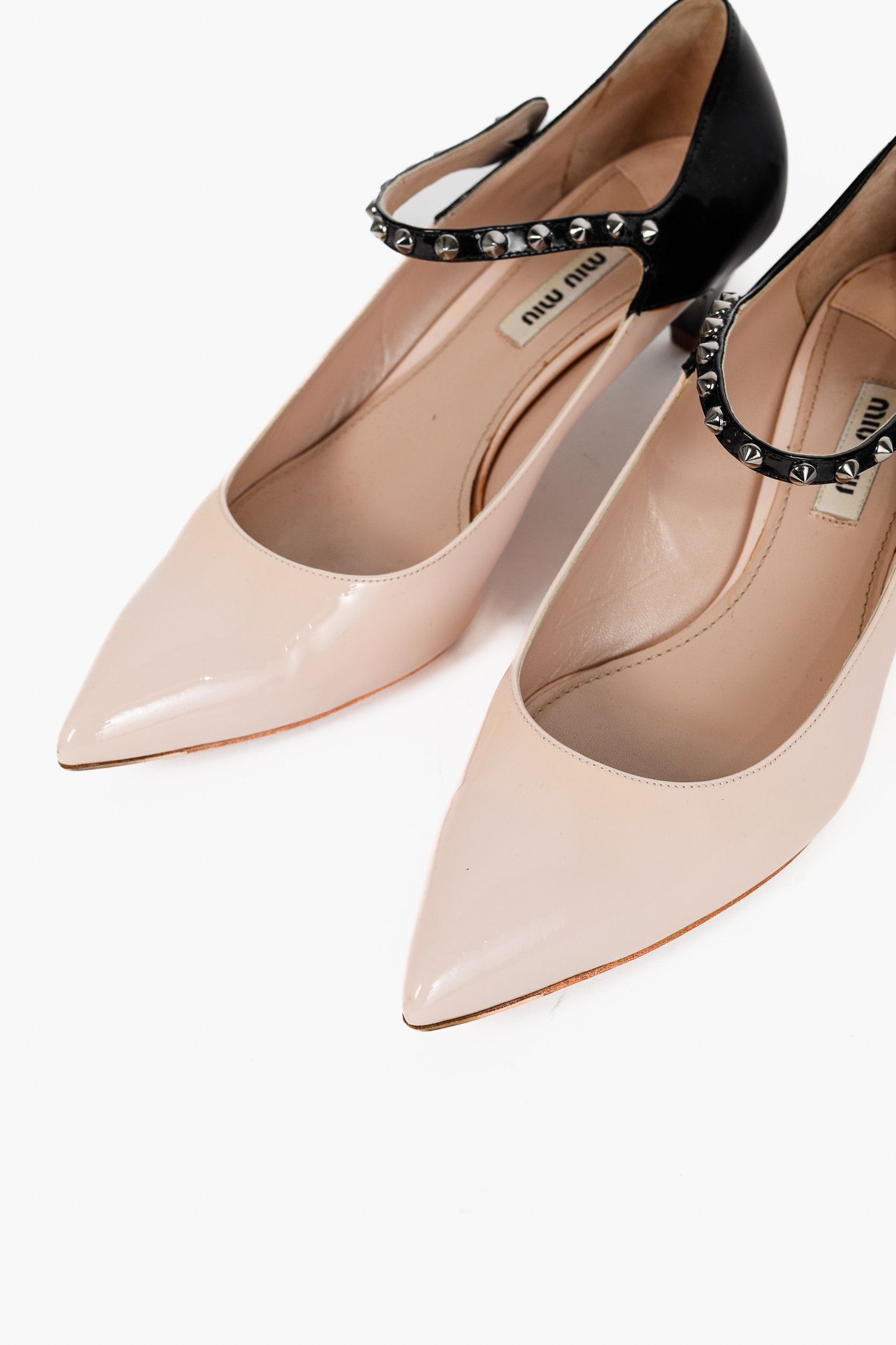 Miu Miu Miu Miu Light Pink & Black Bicolor Studded Mary Janes Size US 8 / IT 38 - 6 Thumbnail