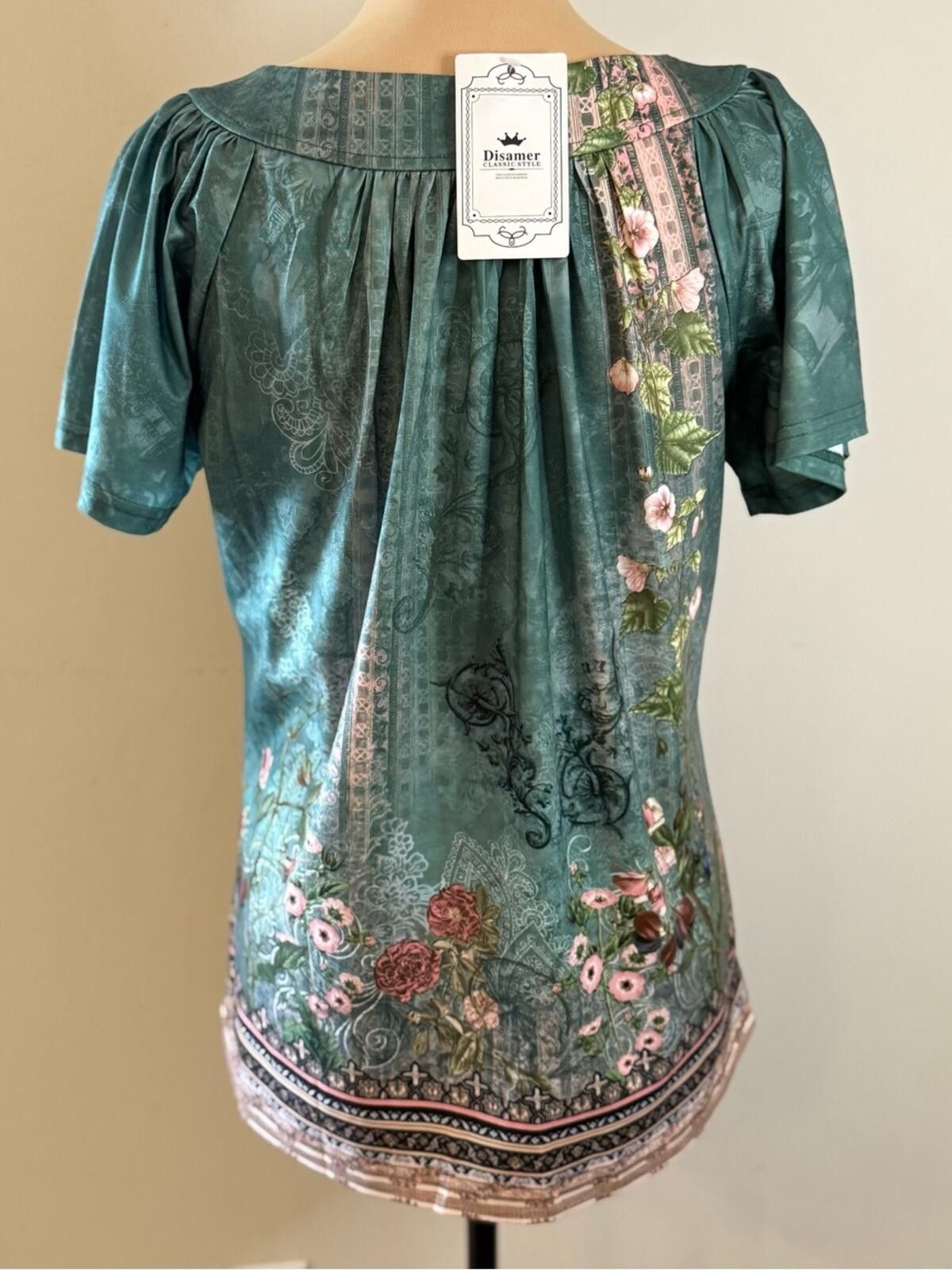 Other Disamer boho ethereal floral short sleeve top teal pink SM Size S / US 4 / IT 40 - 4 Thumbnail