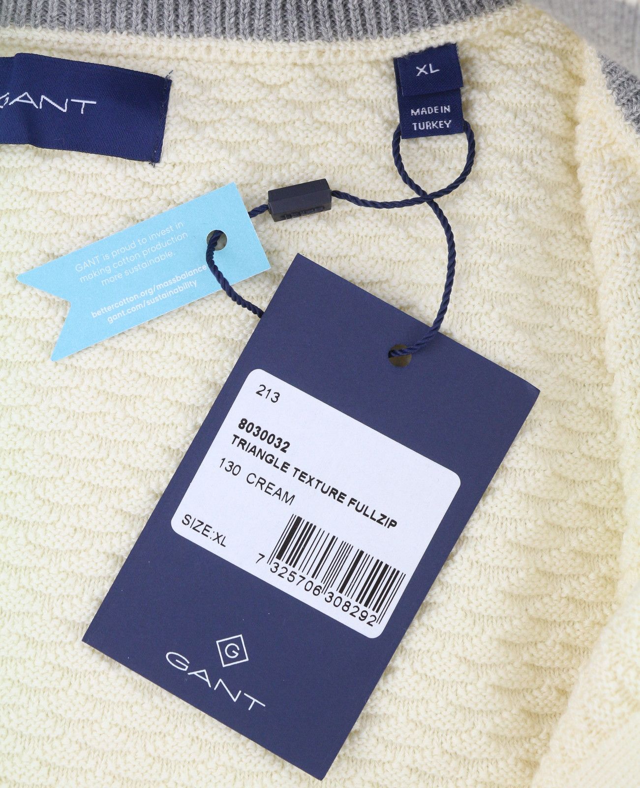 Gant TRIANGLE TEXTURE FULL ZIP XL Cream Stretch Jumper 87318 Size US XL / EU 56 / 4 - 7 Thumbnail