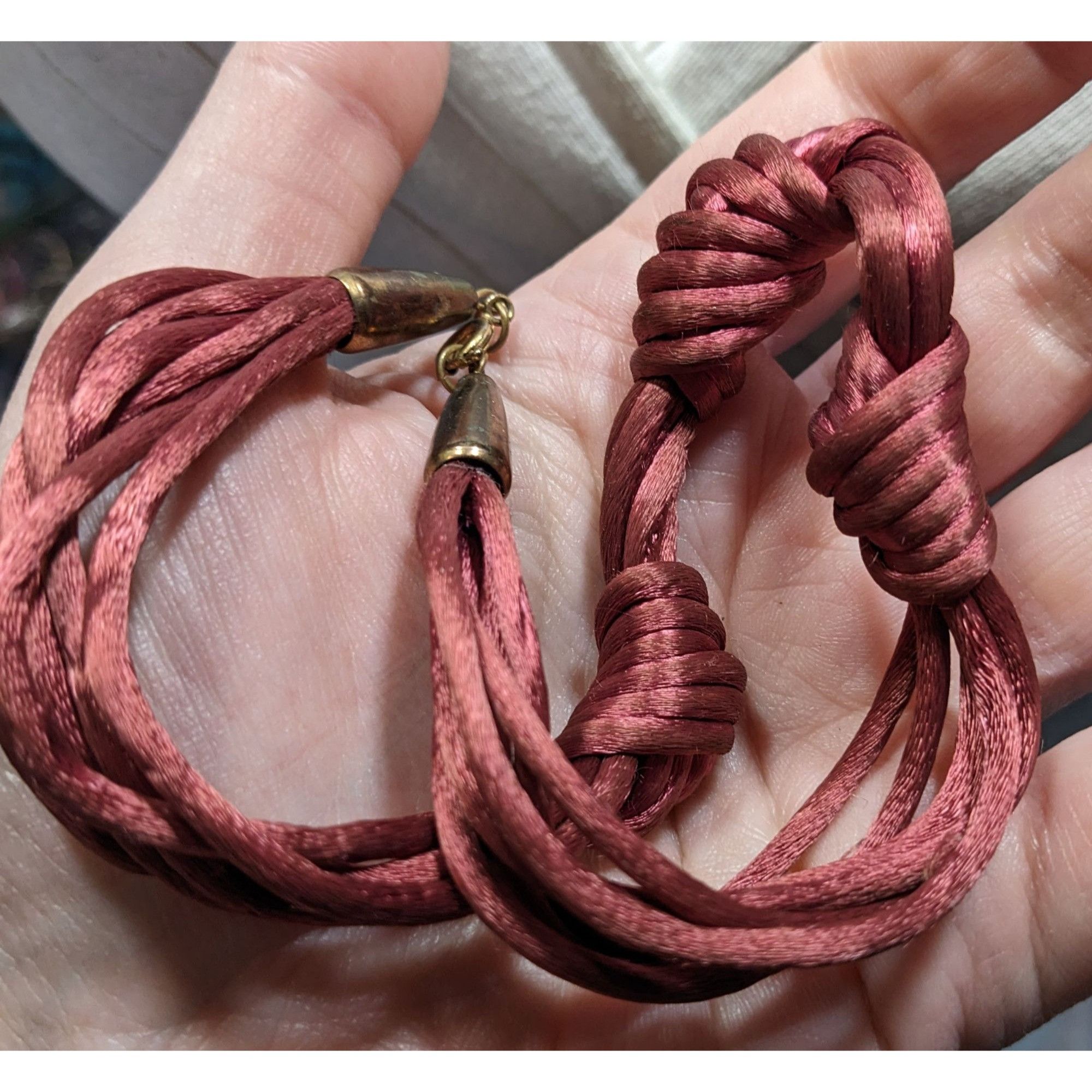 Handmade Knotted Satin Rope Necklace In Ruby Red With Gold-Tone Clasp Size ONE SIZE - 5 Thumbnail