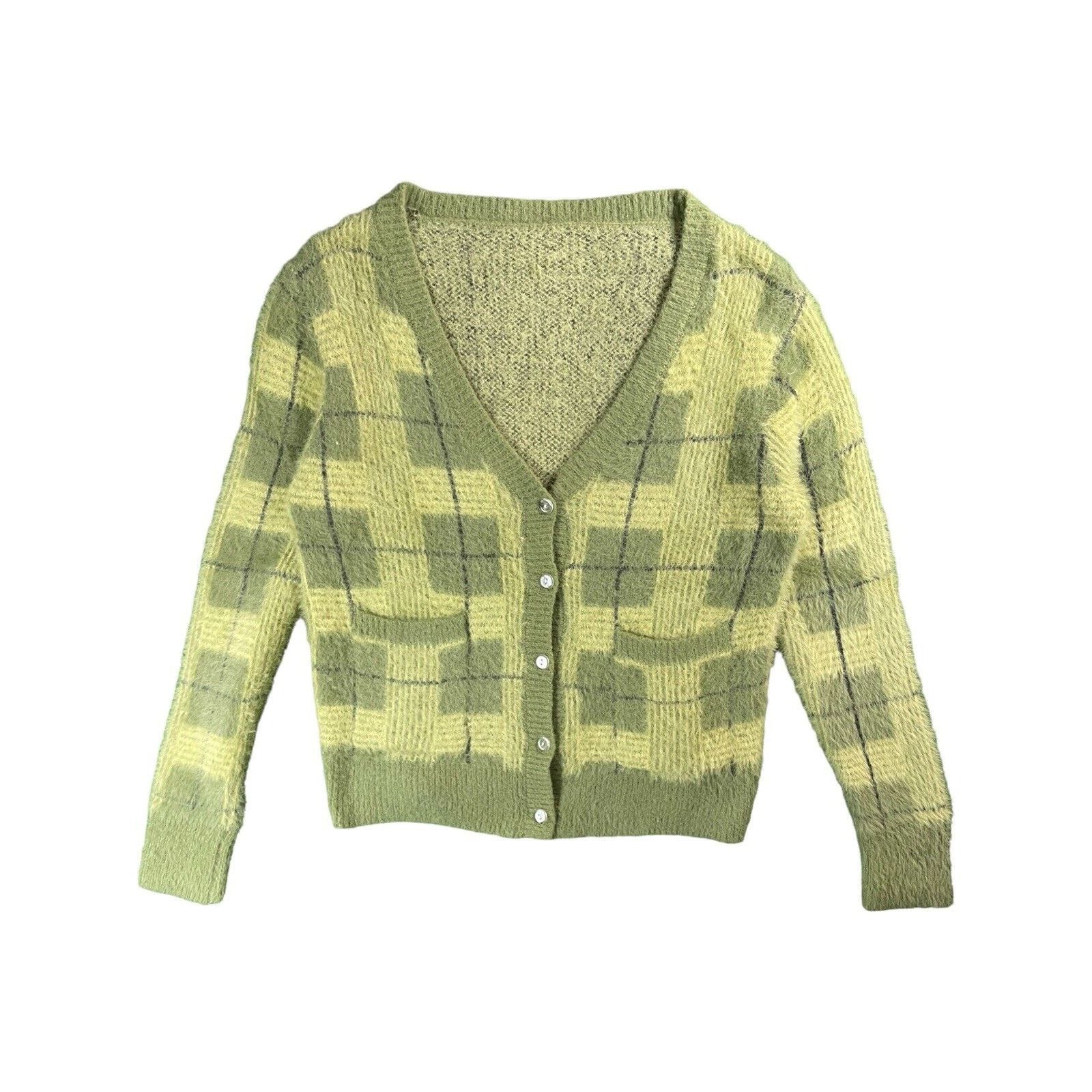 Vintage Vintage Mohair Cobain Green Shaggy Small Cardigan Sweater Size US S / EU 44-46 / 1 - 2 Thumbnail