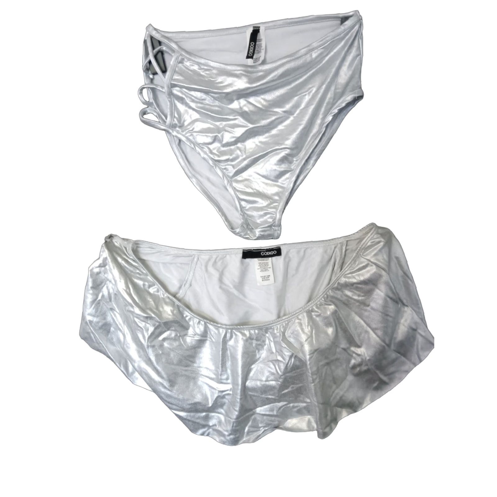 Vintage Codigo Silver Strappy 2 Piece Bathing Suit Bandeau Off Shoulder Ruffles Cheeky S Size S / US 4 / IT 40 - 1 Thumbnail