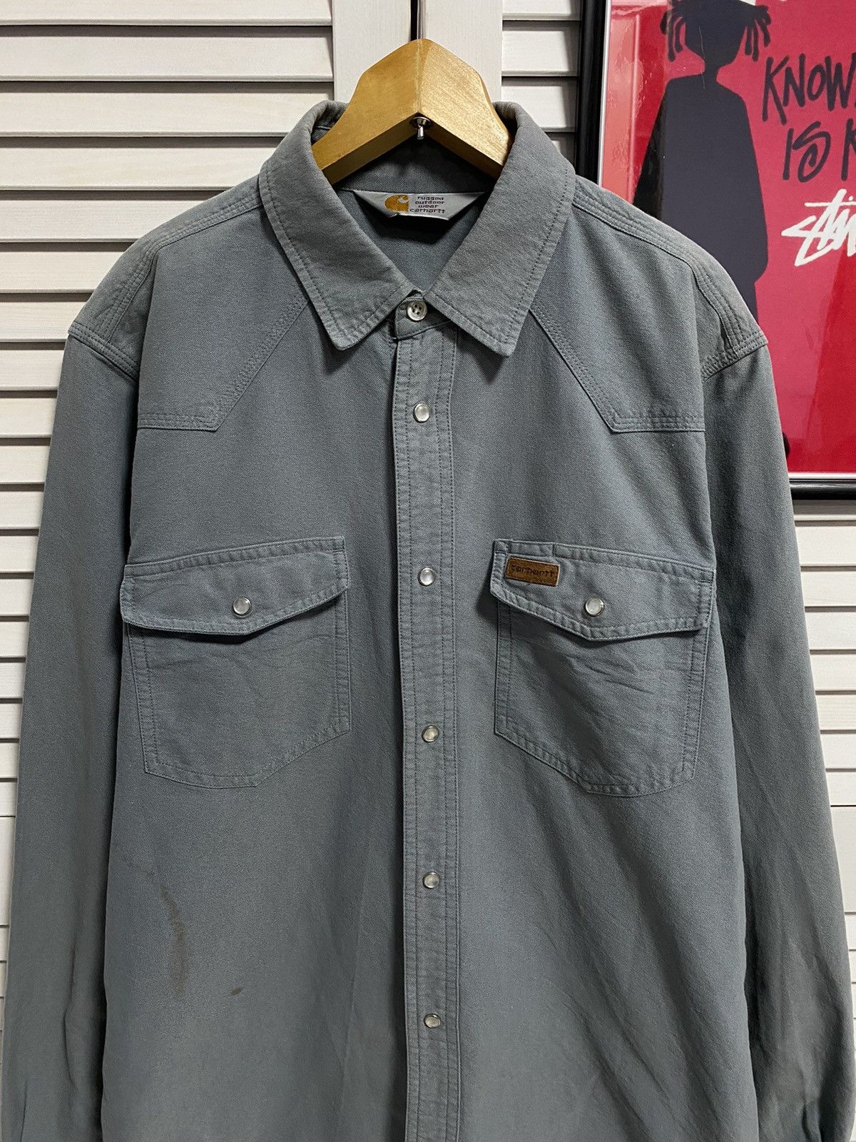 Carhartt × Vintage Vintage Shirt Tee Button Up Carhartt Overshirt Leather Logo Size US M / EU 48-50 / 2 - 2 Thumbnail