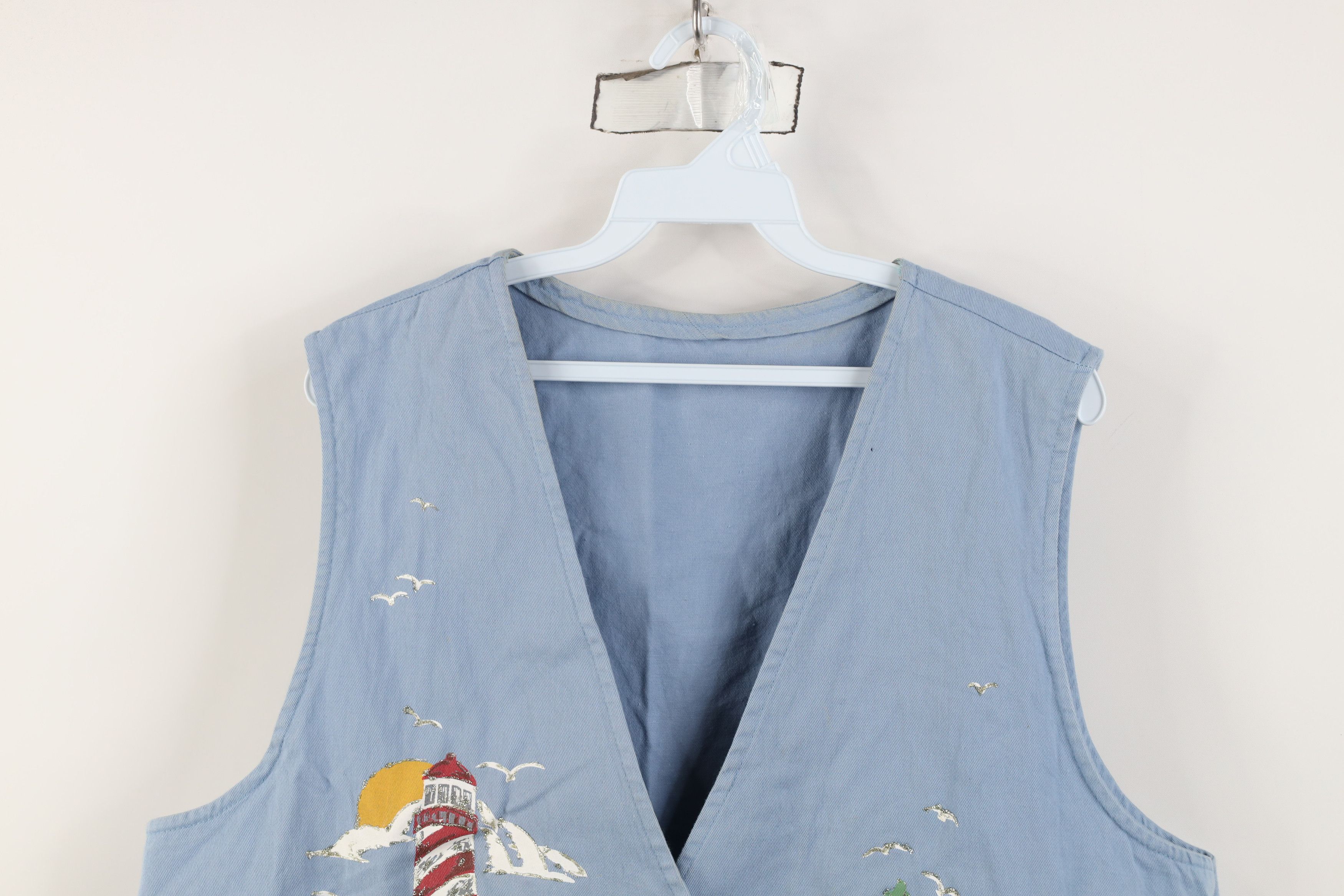 Vintage Vintage 90s Streetwear Glitter Glue Lighthouse Vest Jacket Size XL / US 12-14 / IT 48-50 - 2 Thumbnail