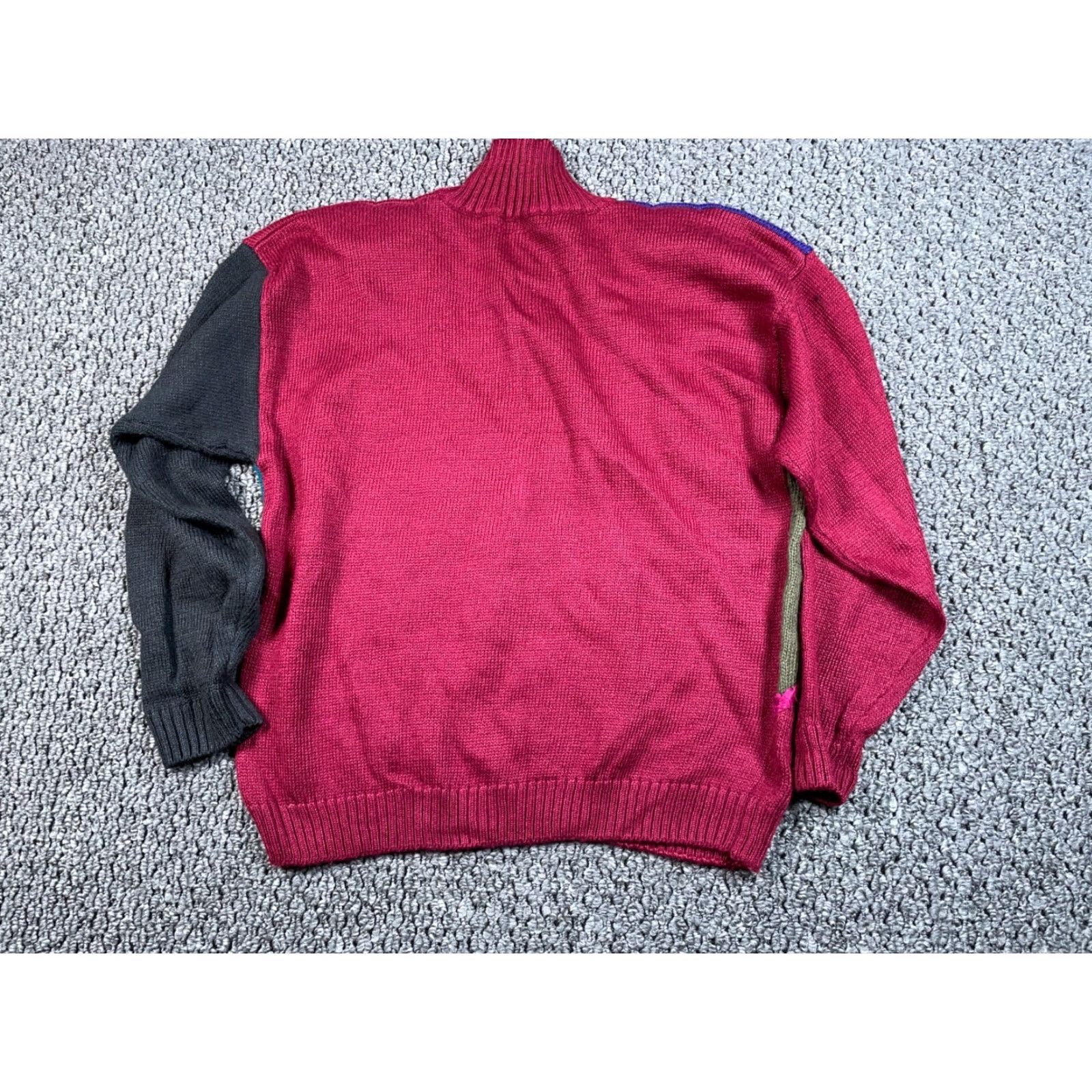 Vintage VINTAGE Floral Paisley Embroidered Chunky-Knit Mock Neck Sweater Women's Large Dark Red Preppy 90s Size L / US 10 / IT 46 - 2 Thumbnail