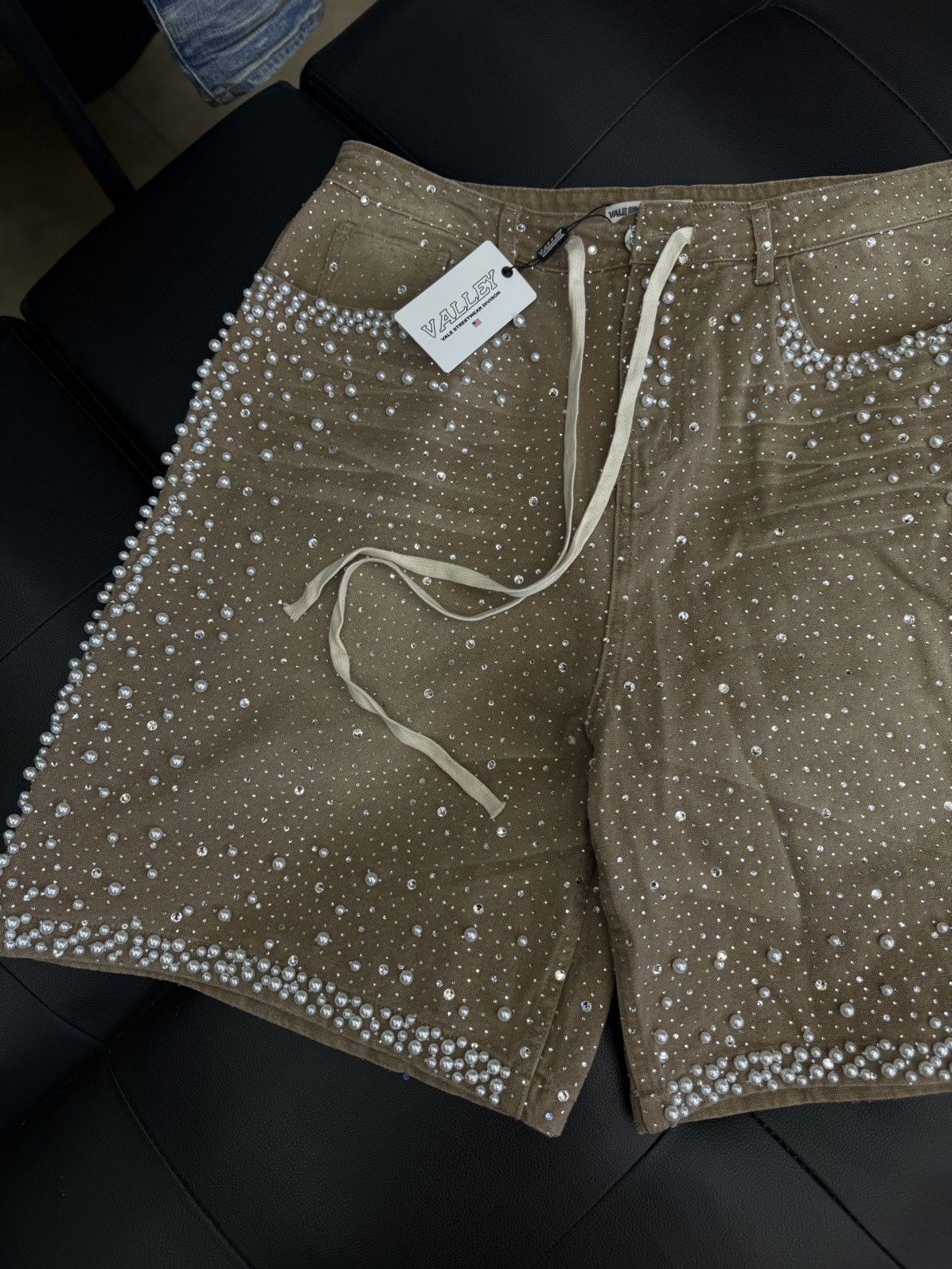 Vale Valley Rhinestone Crystal Shorts Denim Tan Size 32 Size US 32 / EU 48 - 3 Thumbnail