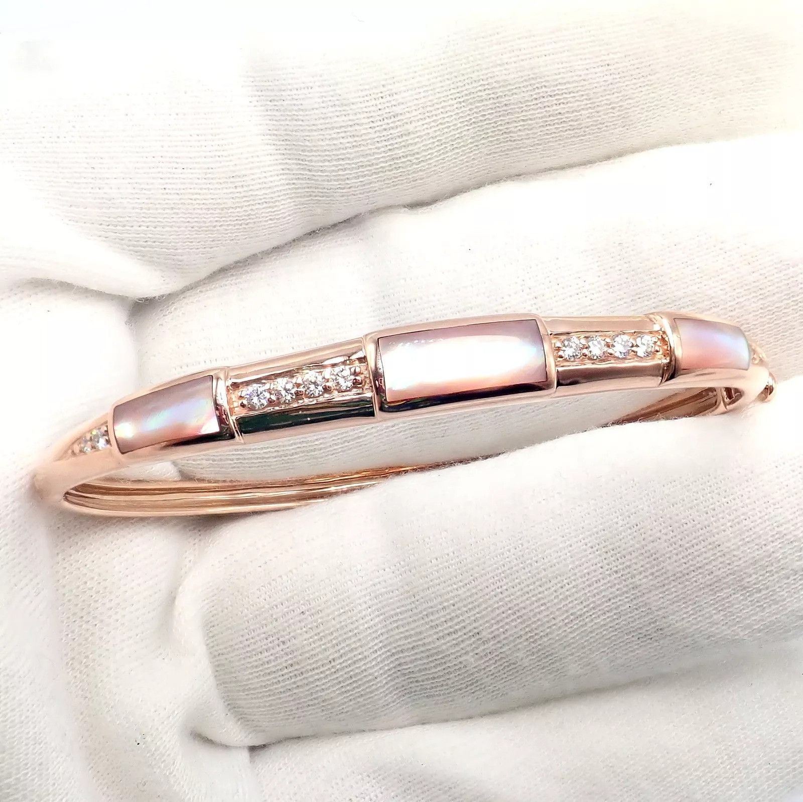 The Unbranded Brand Kabana 14k Rose Gold Diamond Mother of Pearl Bangle Bracelet Size ONE SIZE - 15 Thumbnail