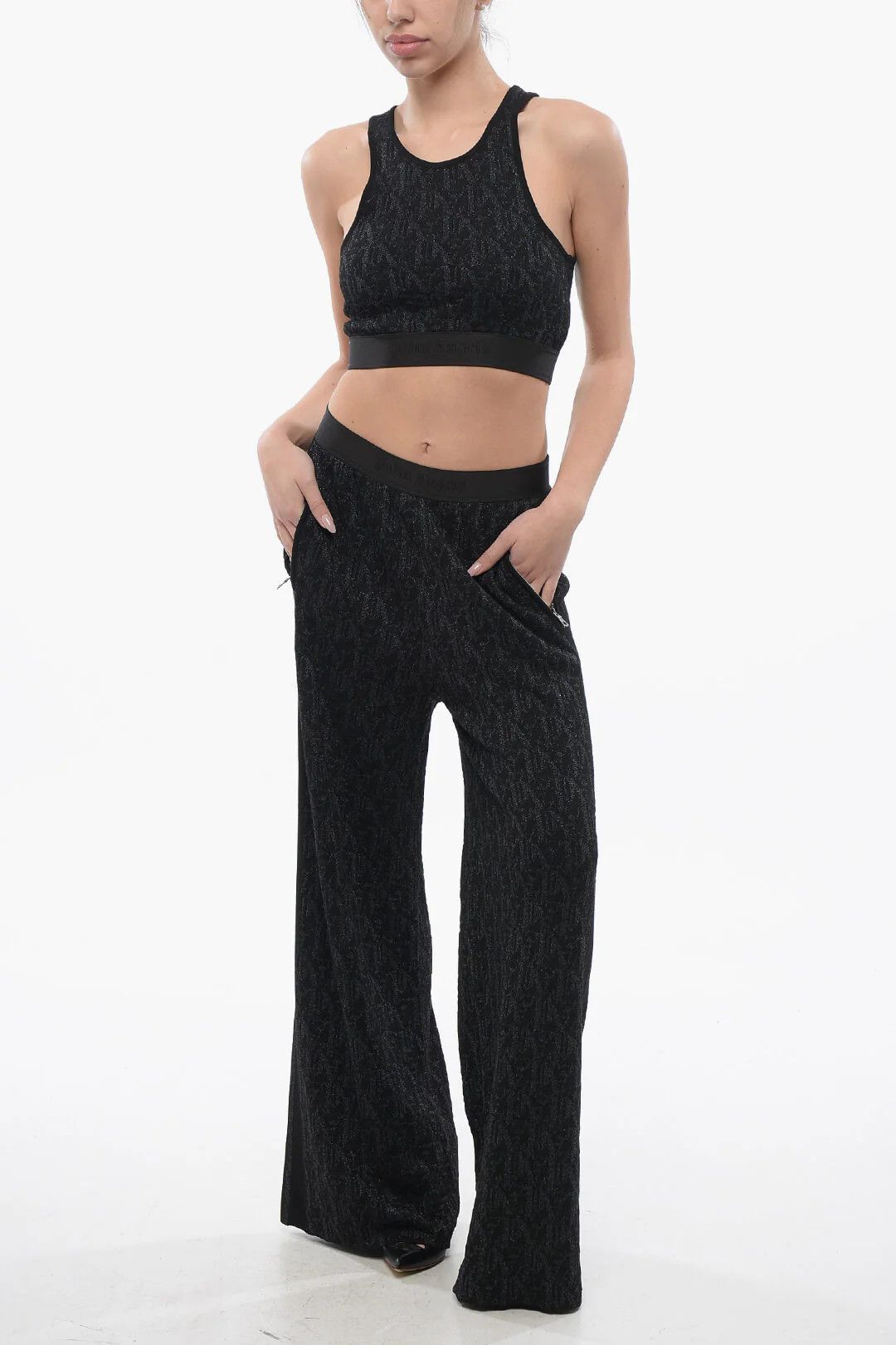 Palm Angels og1mm0326 Lurex Monogram Crop Top in Black Size M / US 6-8 / IT 42-44 - 4 Thumbnail