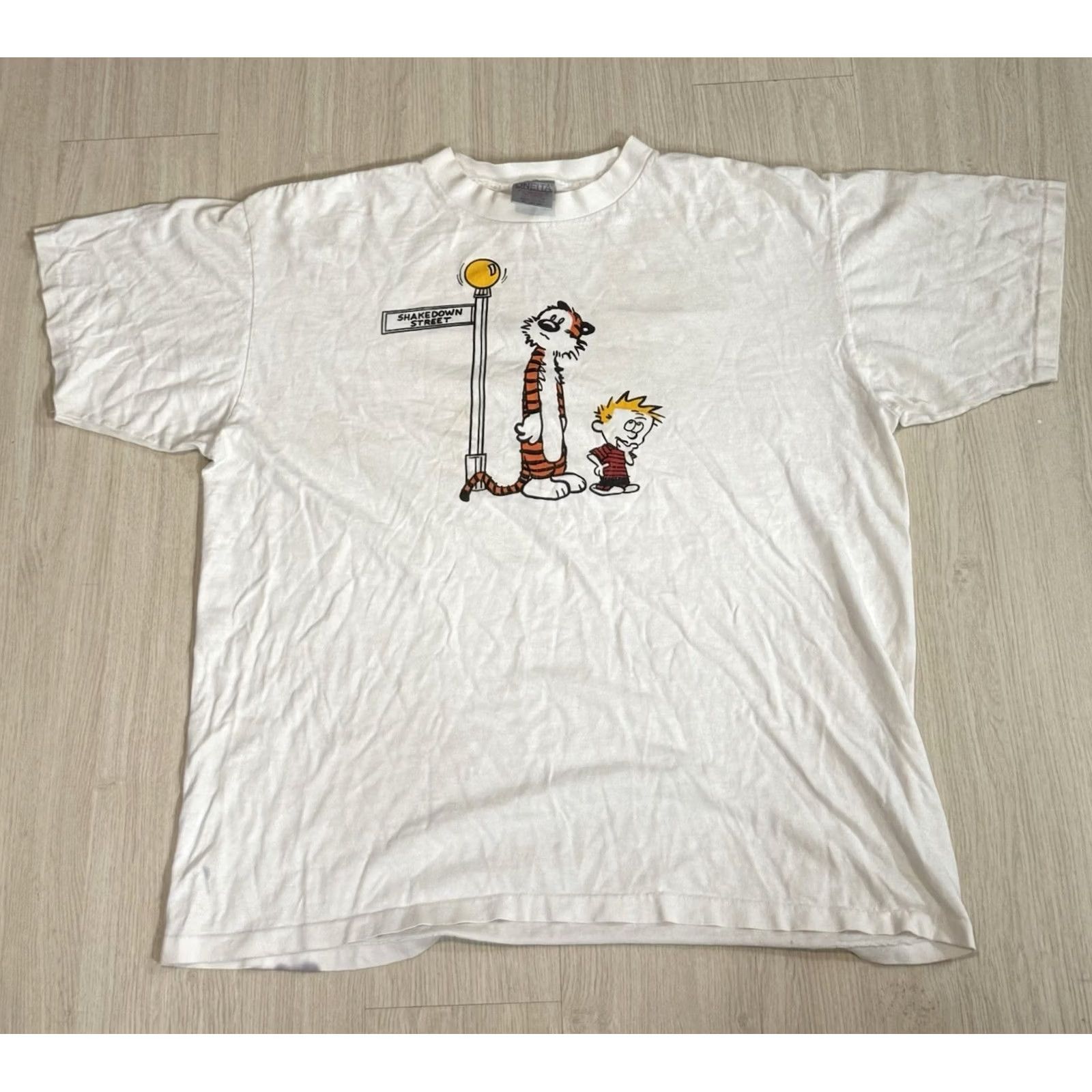 Vintage VINTAGE Grateful Dead Calvin & Hobbes Shakedown Street Shirt XL Jerry Garcia Crew Neck Short Sleeve White Cotton Men T-Shirt 90s Band Hippie Music Size US XL / EU 56 / 4 - 2 Thumbnail