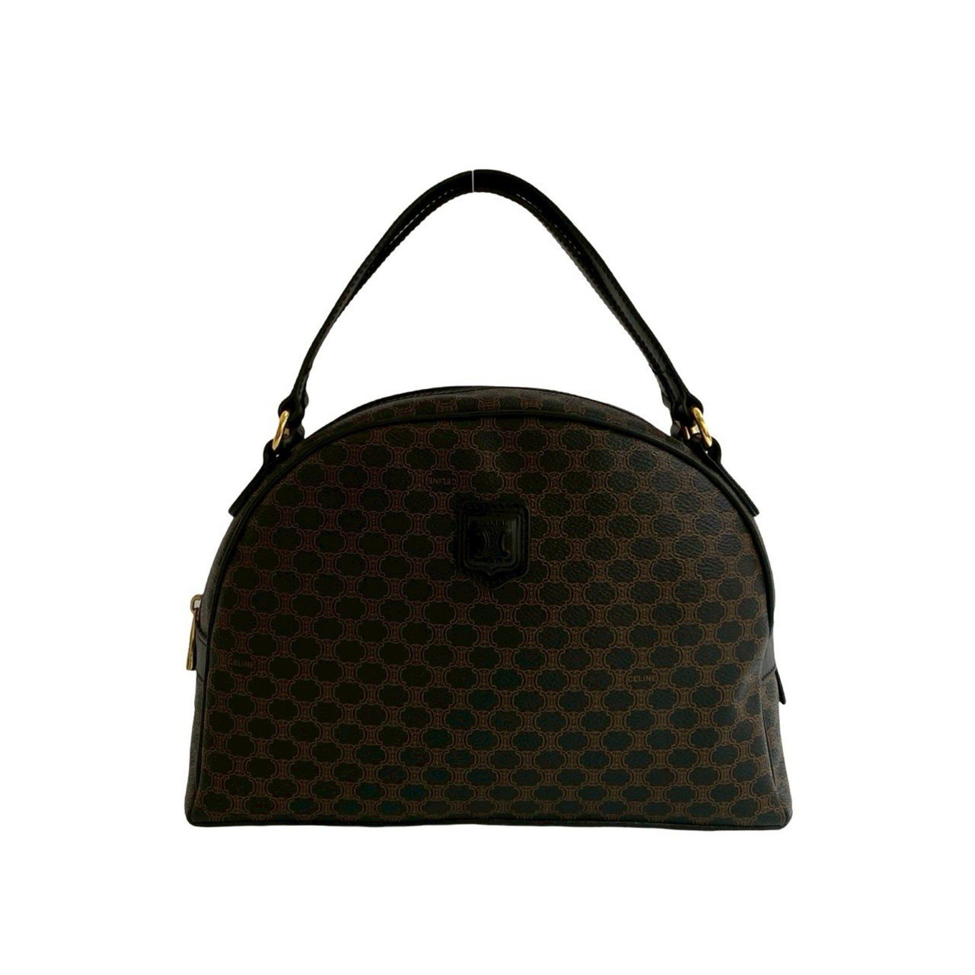 CELINE Macadam Blason Triomphe Leather Handbag/Mini Boston Bag Black 39867