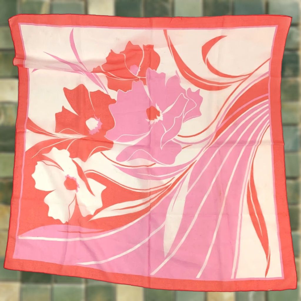 Pinko VINTAGE 70s Square Scarf Floral Geometric Orange Pink 30" x 30.5" Womens Size ONE SIZE - 1 Thumbnail